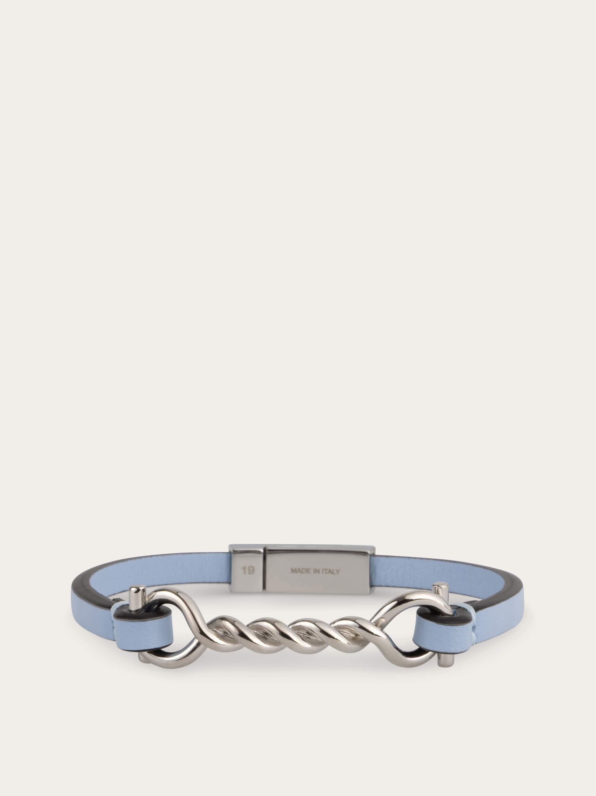 Ferragamo Gancini Leather Bracelet (20cm) In Blue