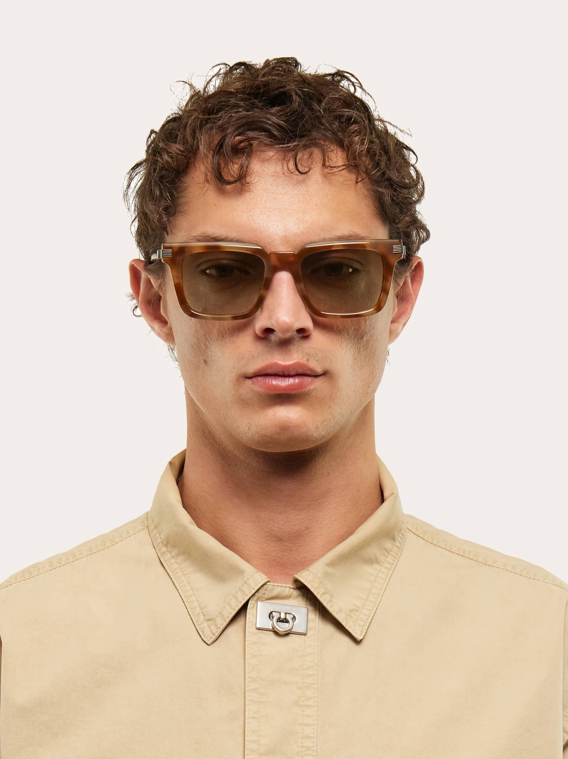  Ferragamo Men Rectangular Frame Sunglasses Brown 