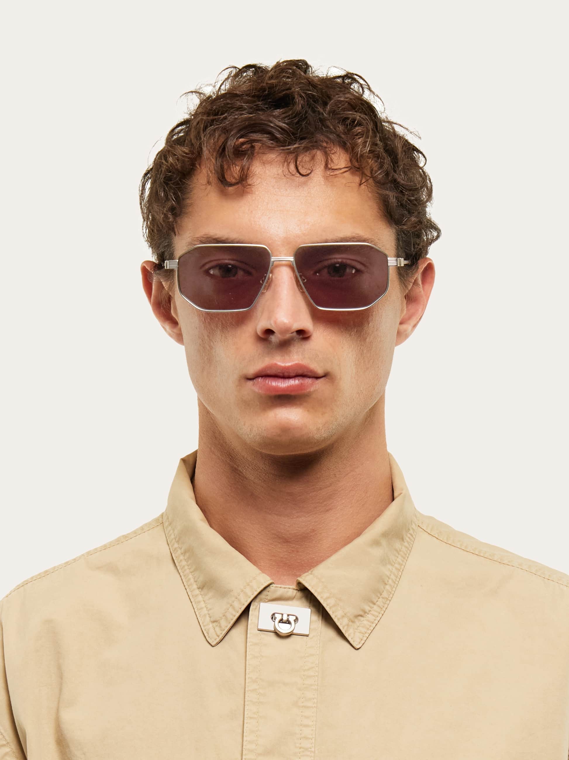  Ferragamo Men Rectangular Frame Sunglasses Gold 
