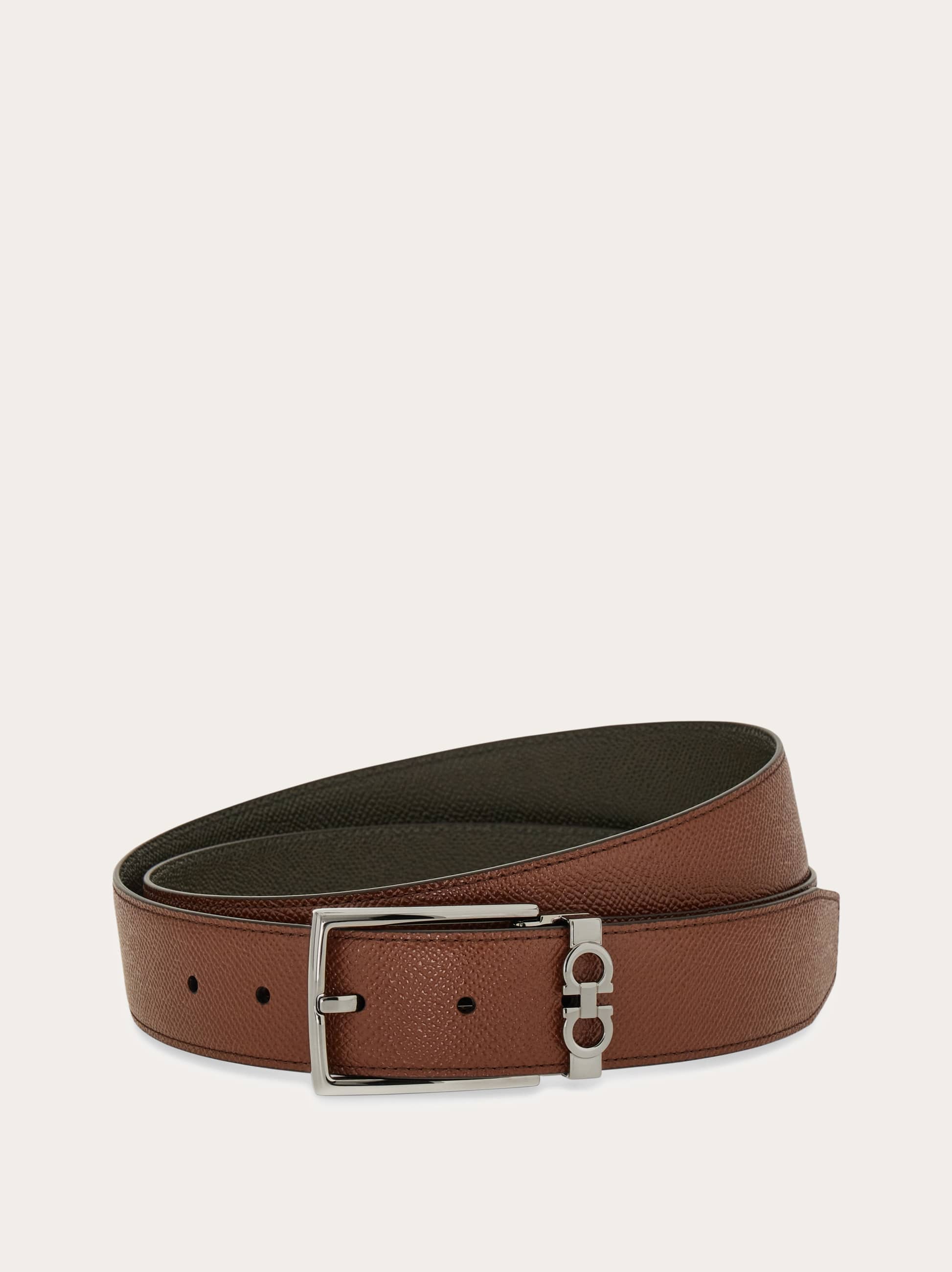 Ferragamo Men Reversible and adjustable belt with rectangular buckle Brown