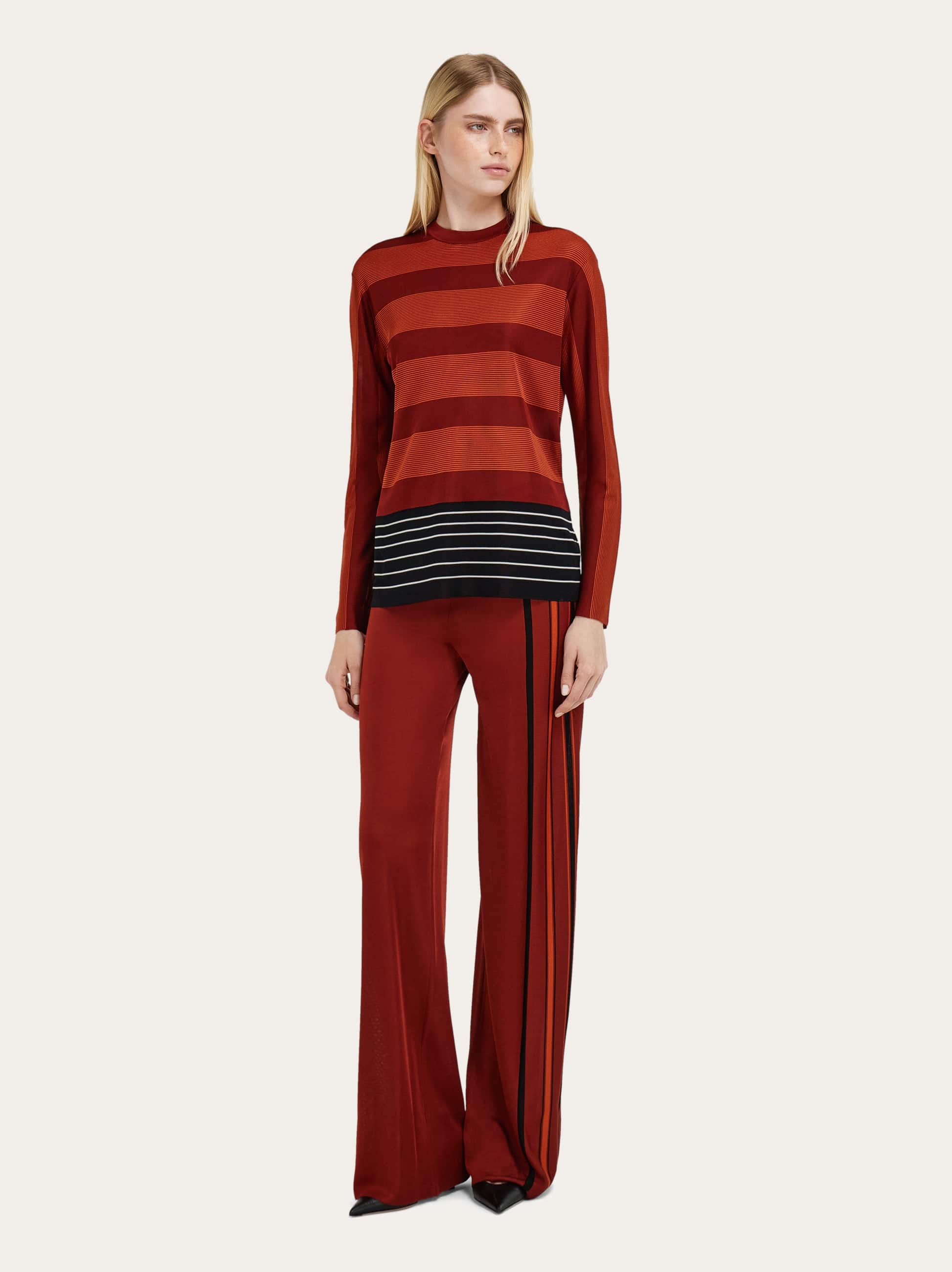 Ferragamo Pull À Rayures Rouge In Red