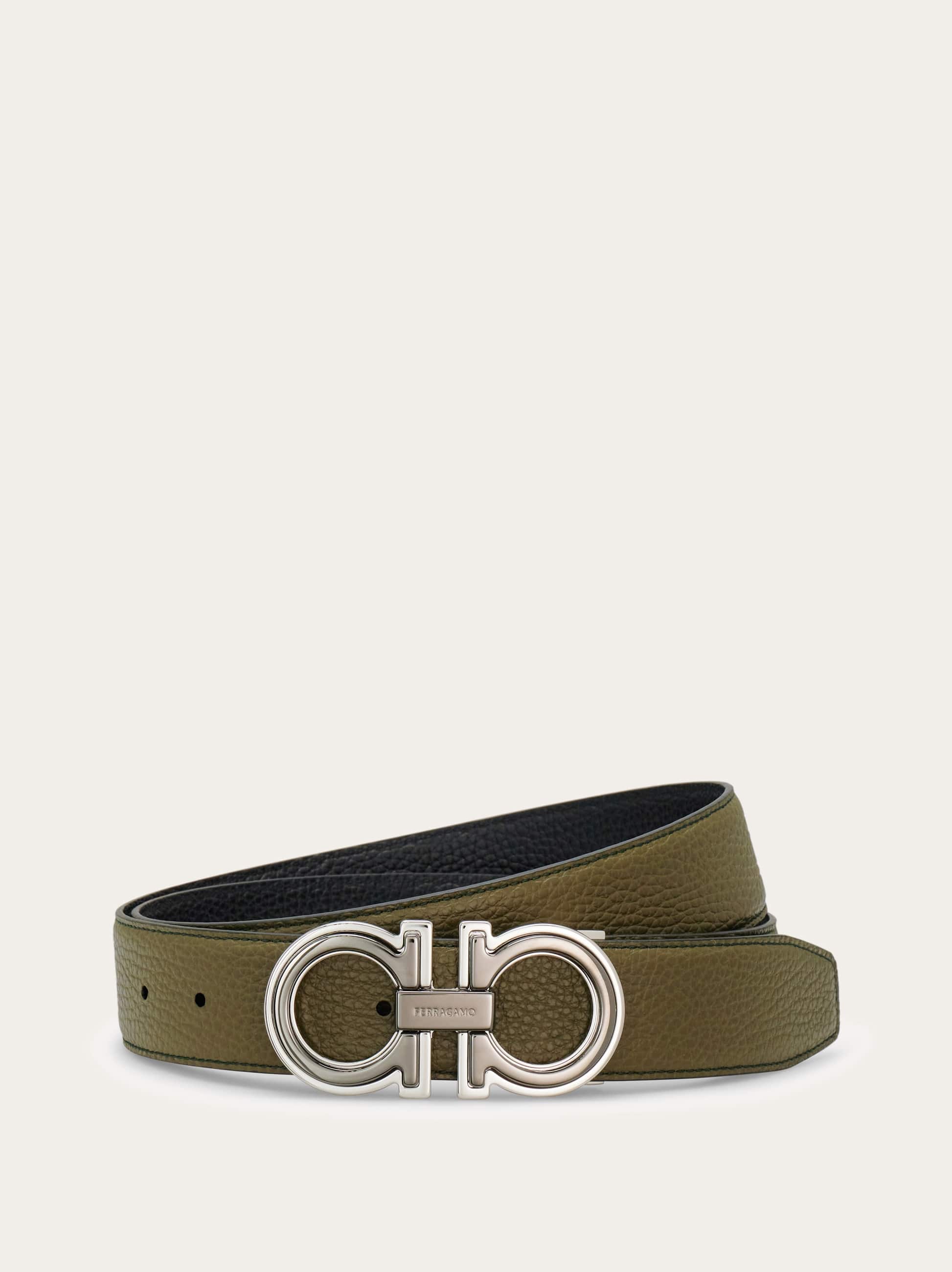 Ferragamo Men Reversible and adjustable Gancini belt Green