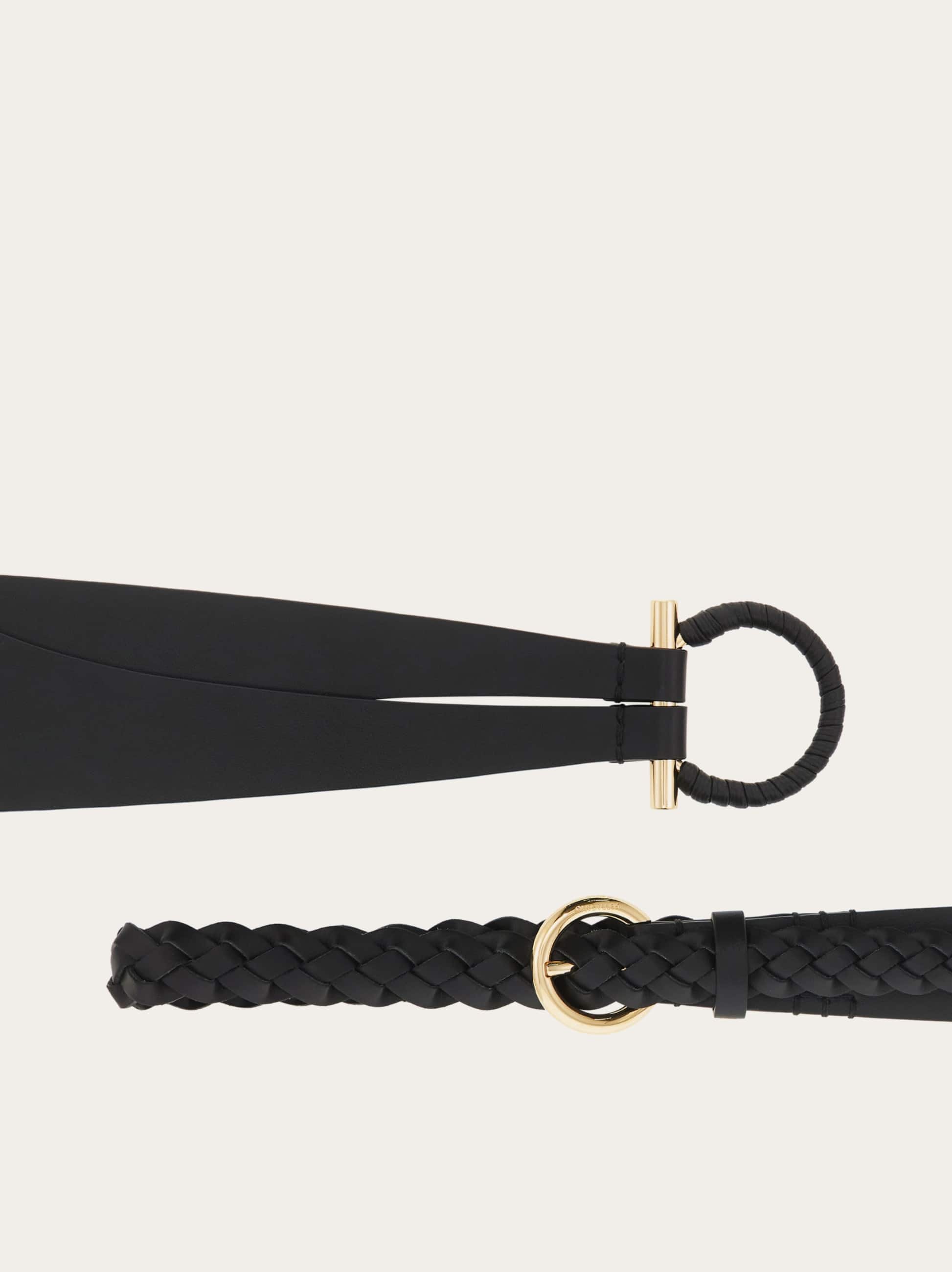Ferragamo Covered Gancini Fixed Belt In Black