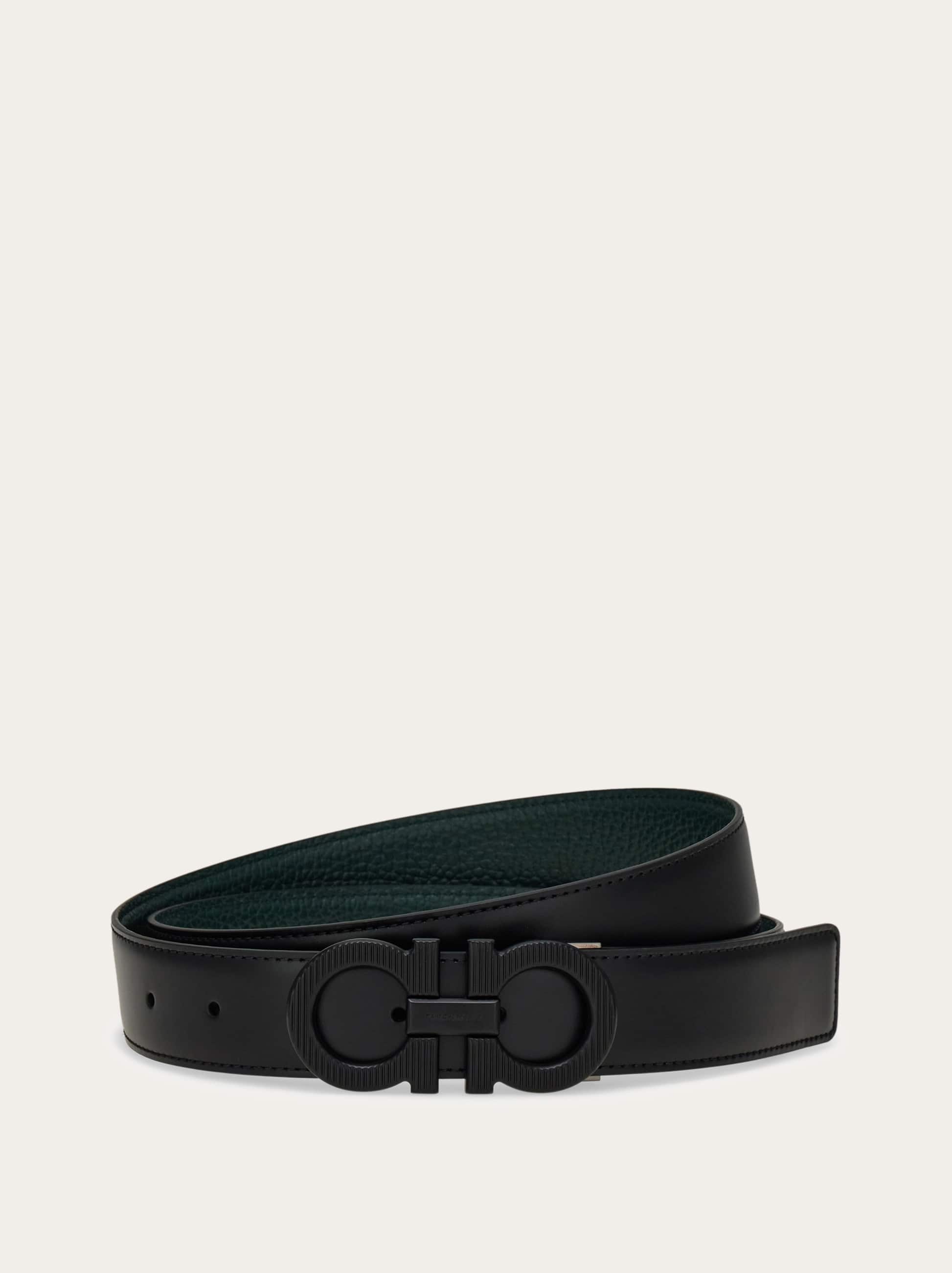 Ferragamo Uomo Cintura reversibile e regolabile con Gancini zigrinato Nero