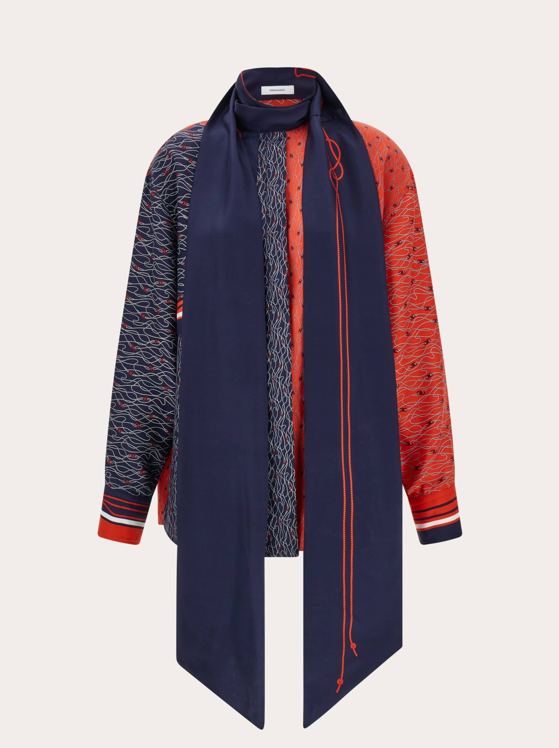 Ferragamo Women's Blue Silk Shirt With Bib Detail