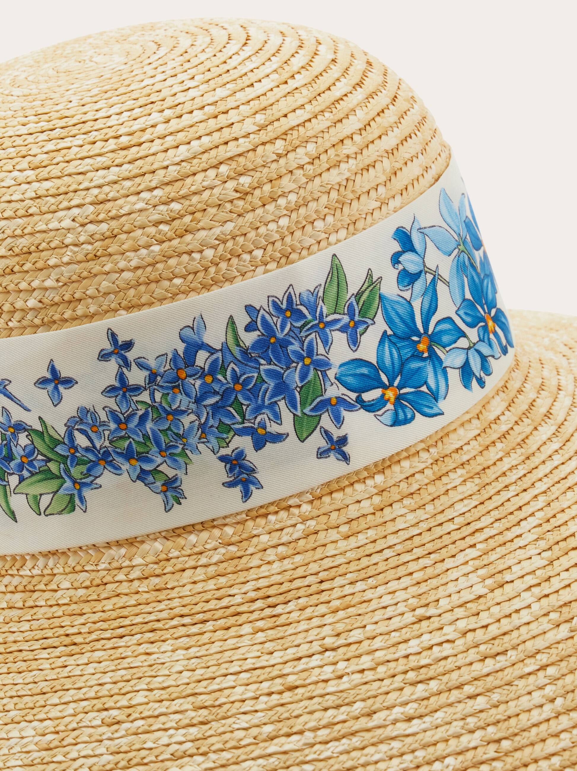  Ferragamo Women Spring Print Straw Hat Blue 