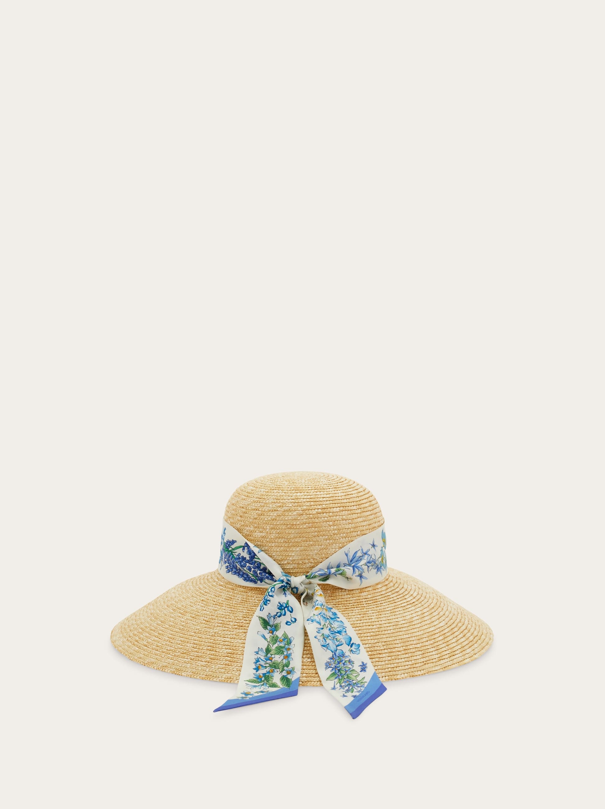  Ferragamo Women Spring Print Straw Hat Blue 