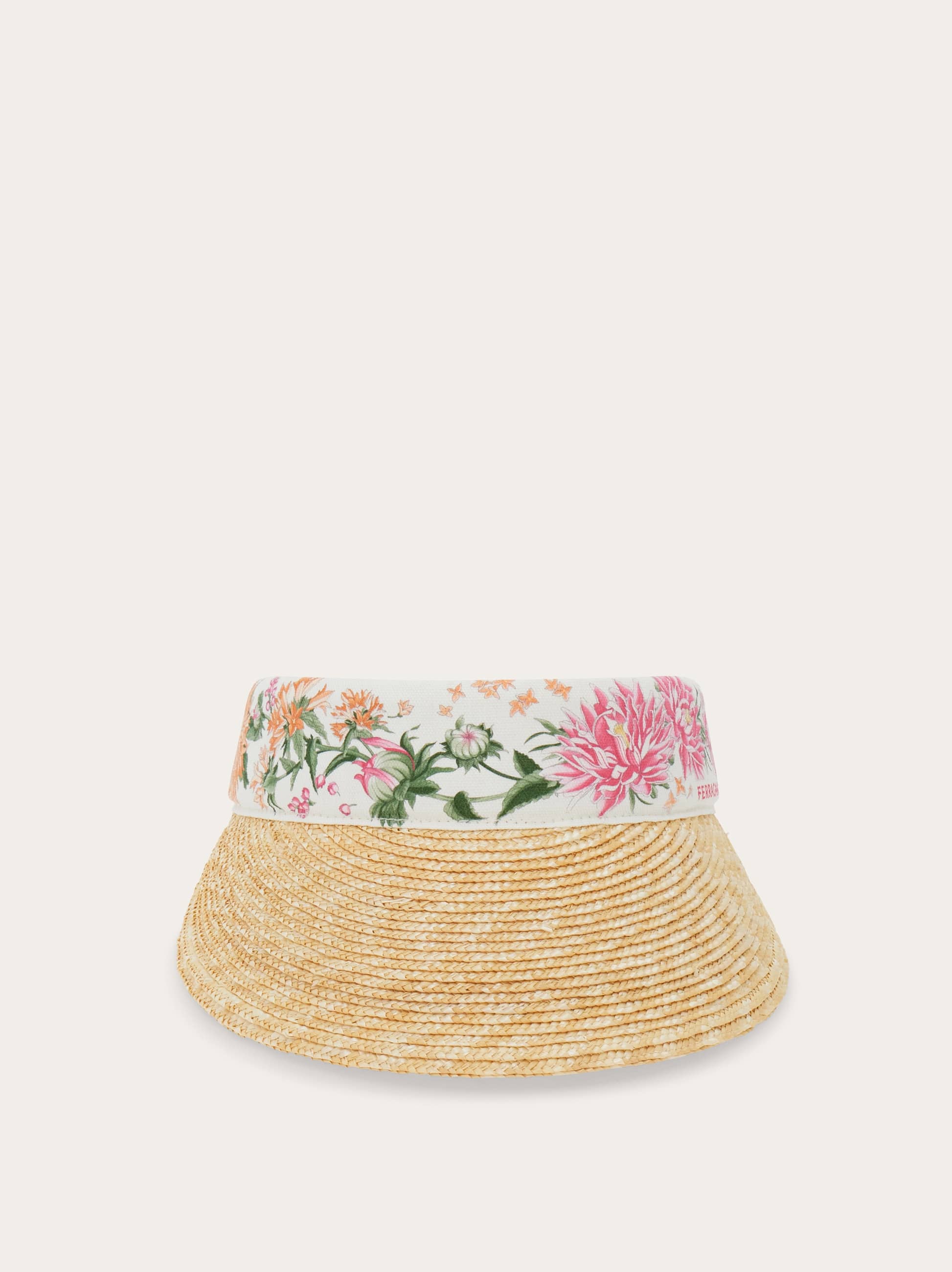 Ferragamo Donna Visiera in paglia stampa Primavera Rosa