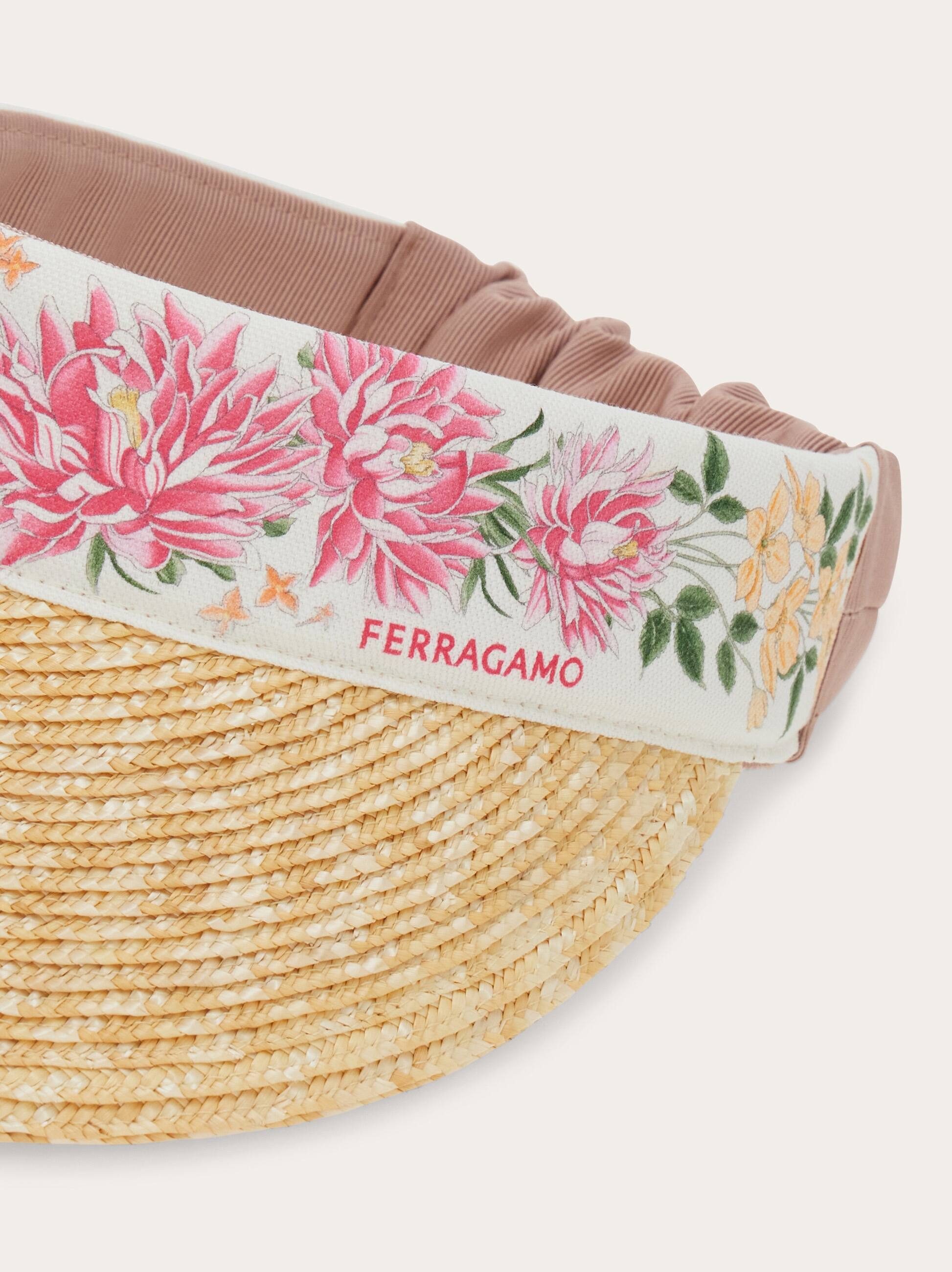  Ferragamo Women Spring Print Straw Visor Pink 