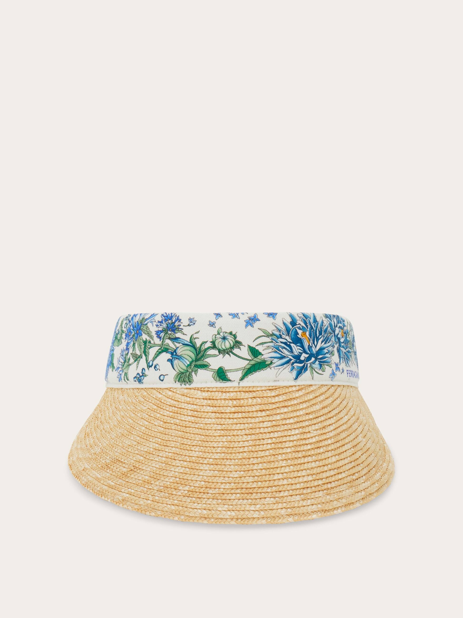Ferragamo Donna Visiera in paglia stampa Primavera Blu