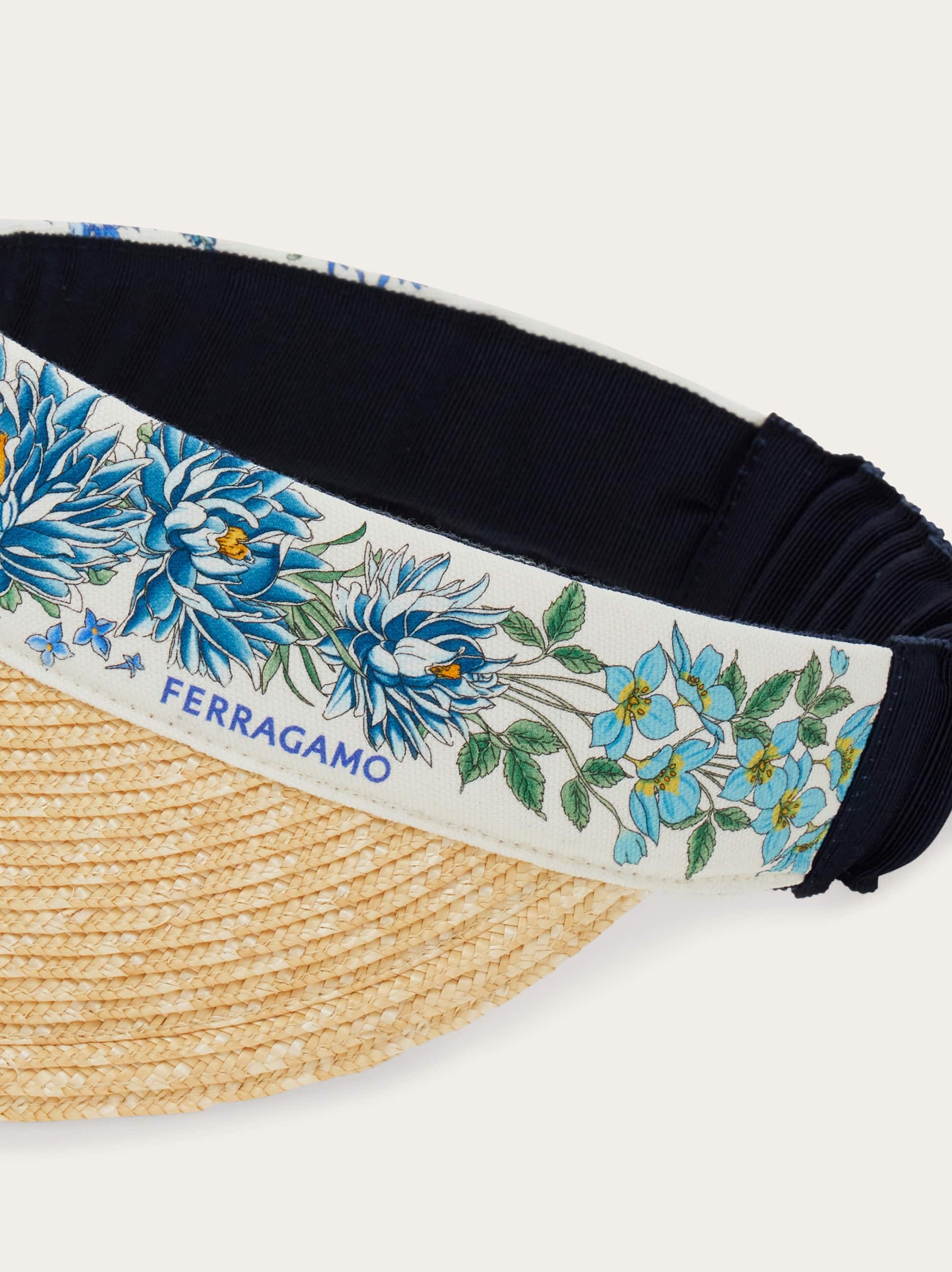  Ferragamo Women Spring Print Straw Visor Blue 