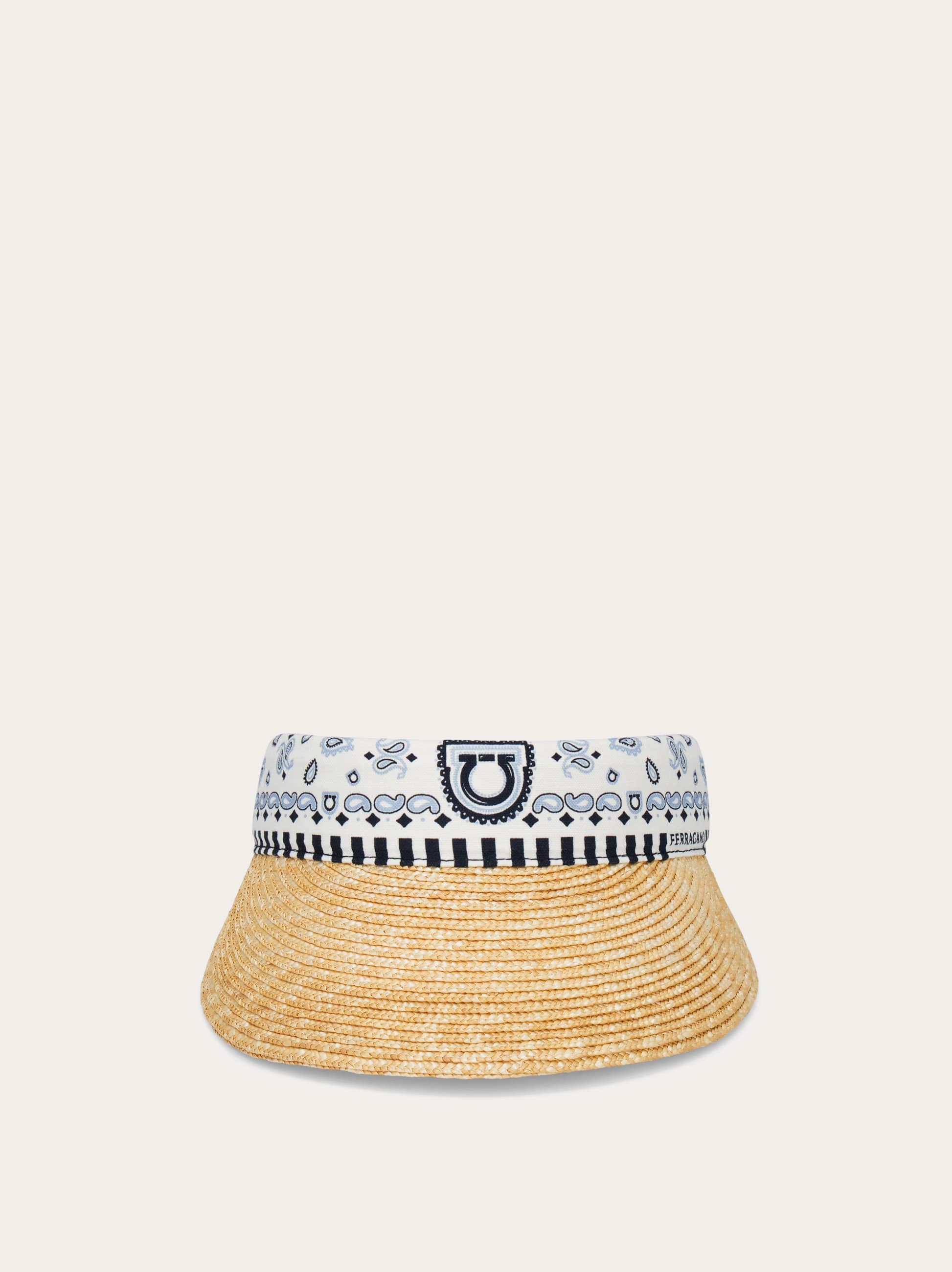 Ferragamo Women Arabesque print straw visor Blue
