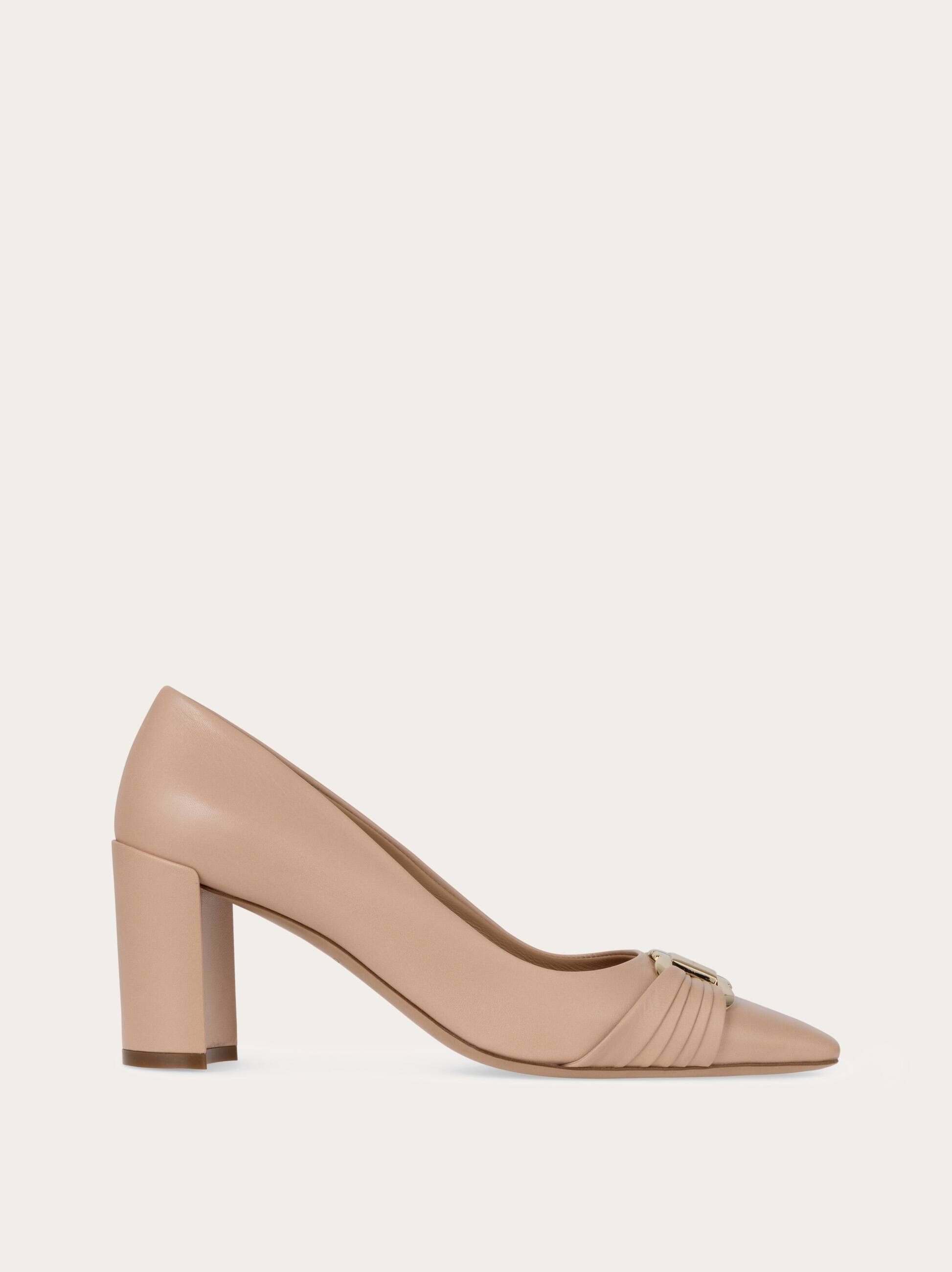 Ferragamo Gancini Ornament Pump With Bock Heel In Pink