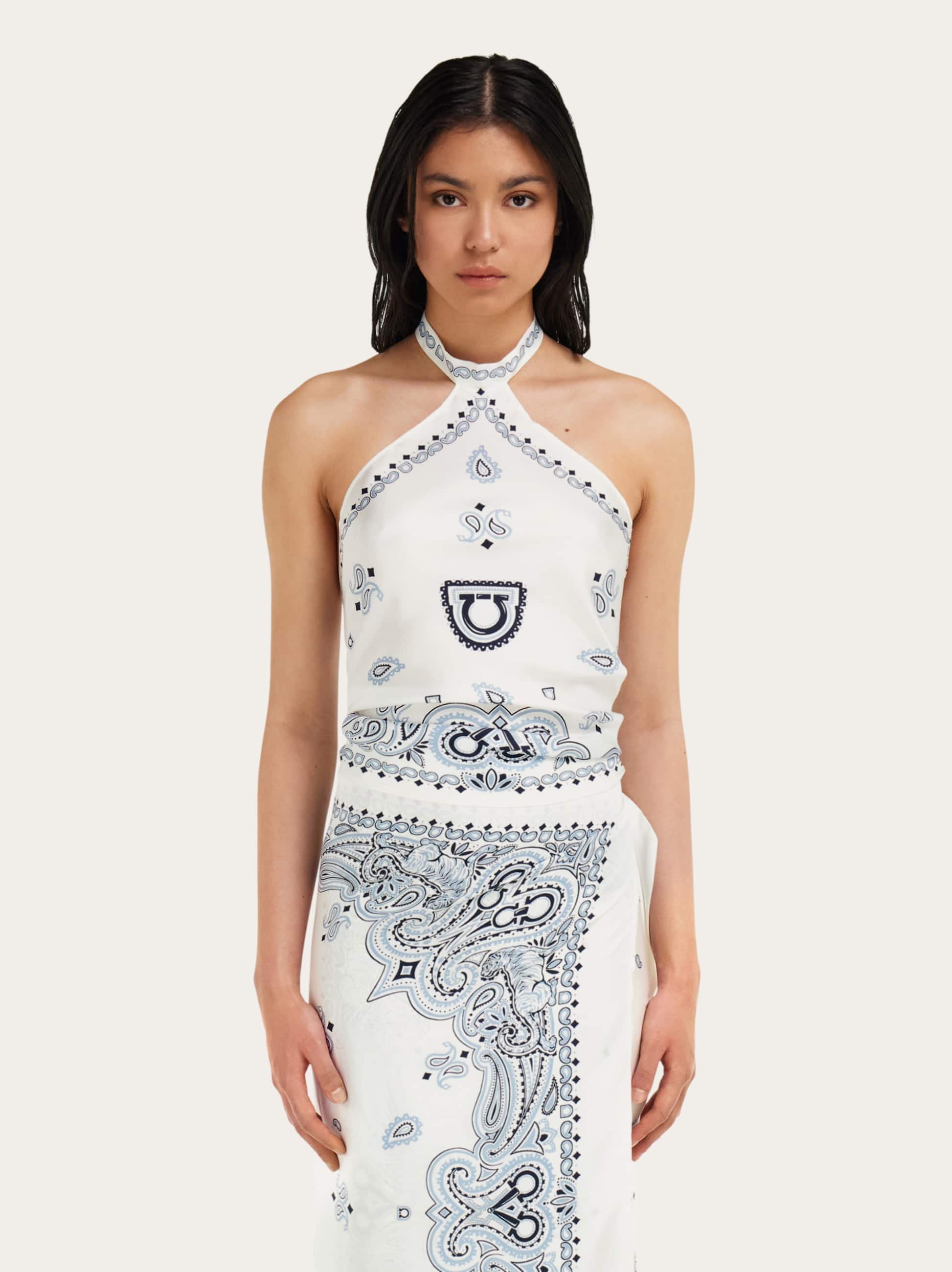  Ferragamo Damen Tuch-oberteil Mit Arabesque-print Blau 