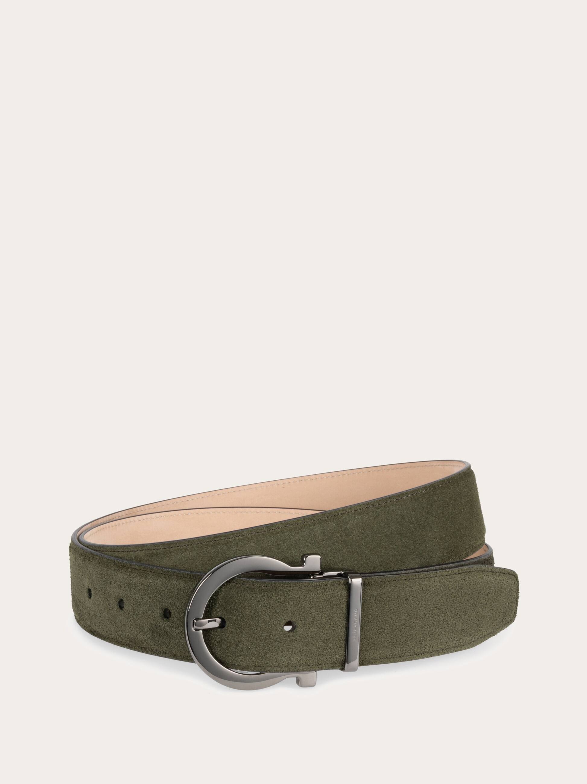 Ferragamo Men Adjustable belt with Gancini Green