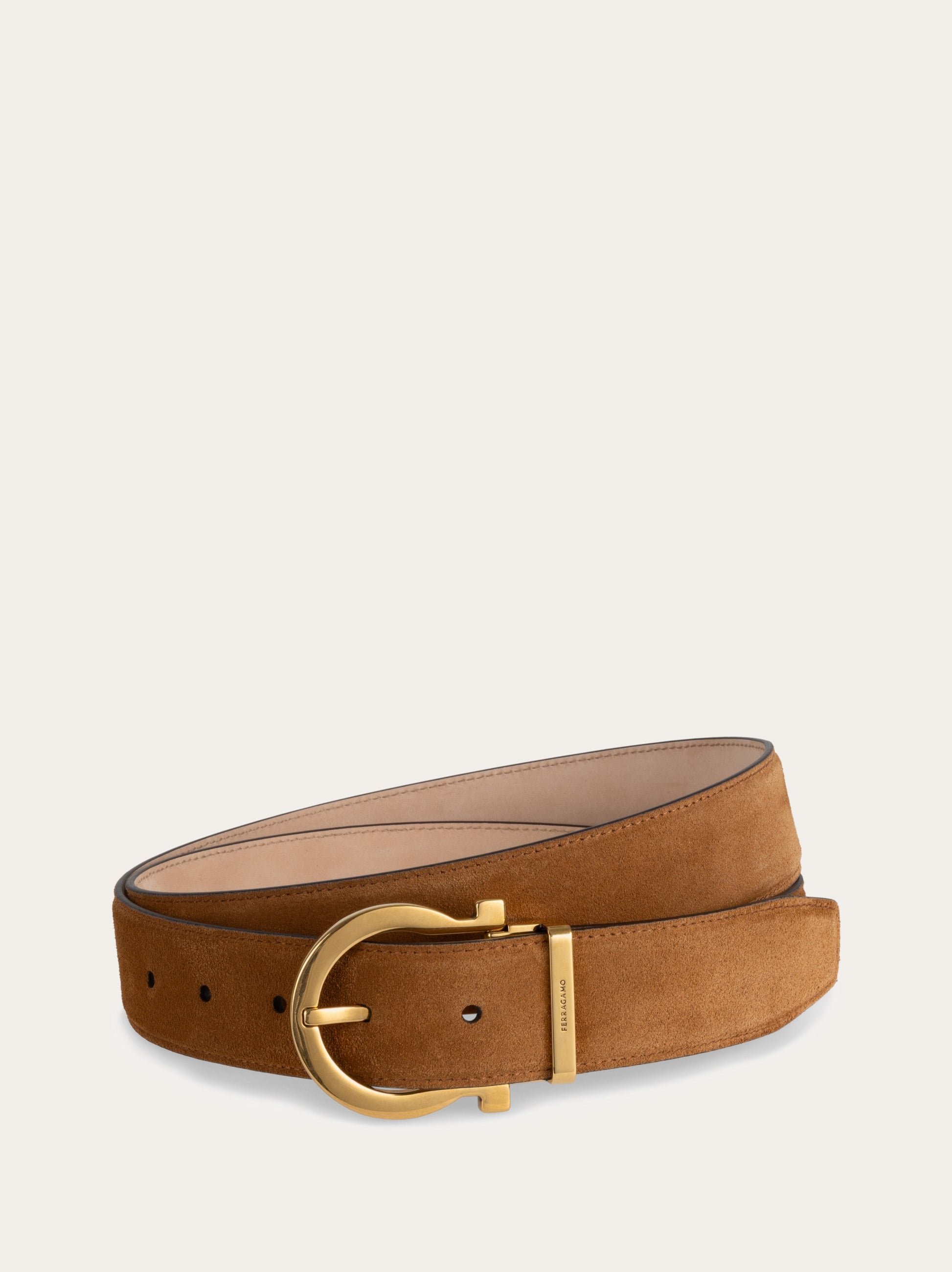 Ferragamo Men Adjustable belt with Gancini Brown