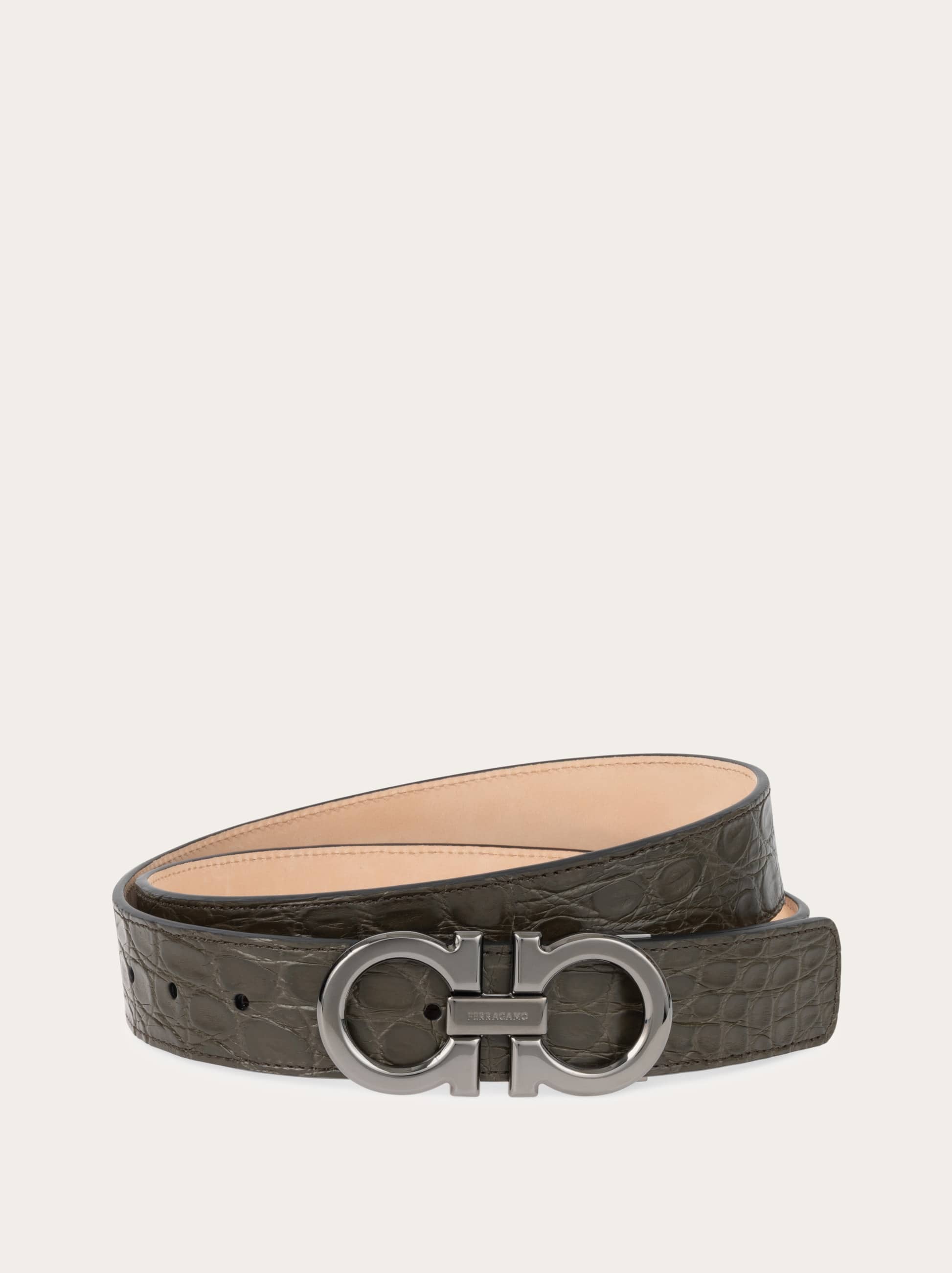 Ferragamo Men Adjustable Gancini belt Green