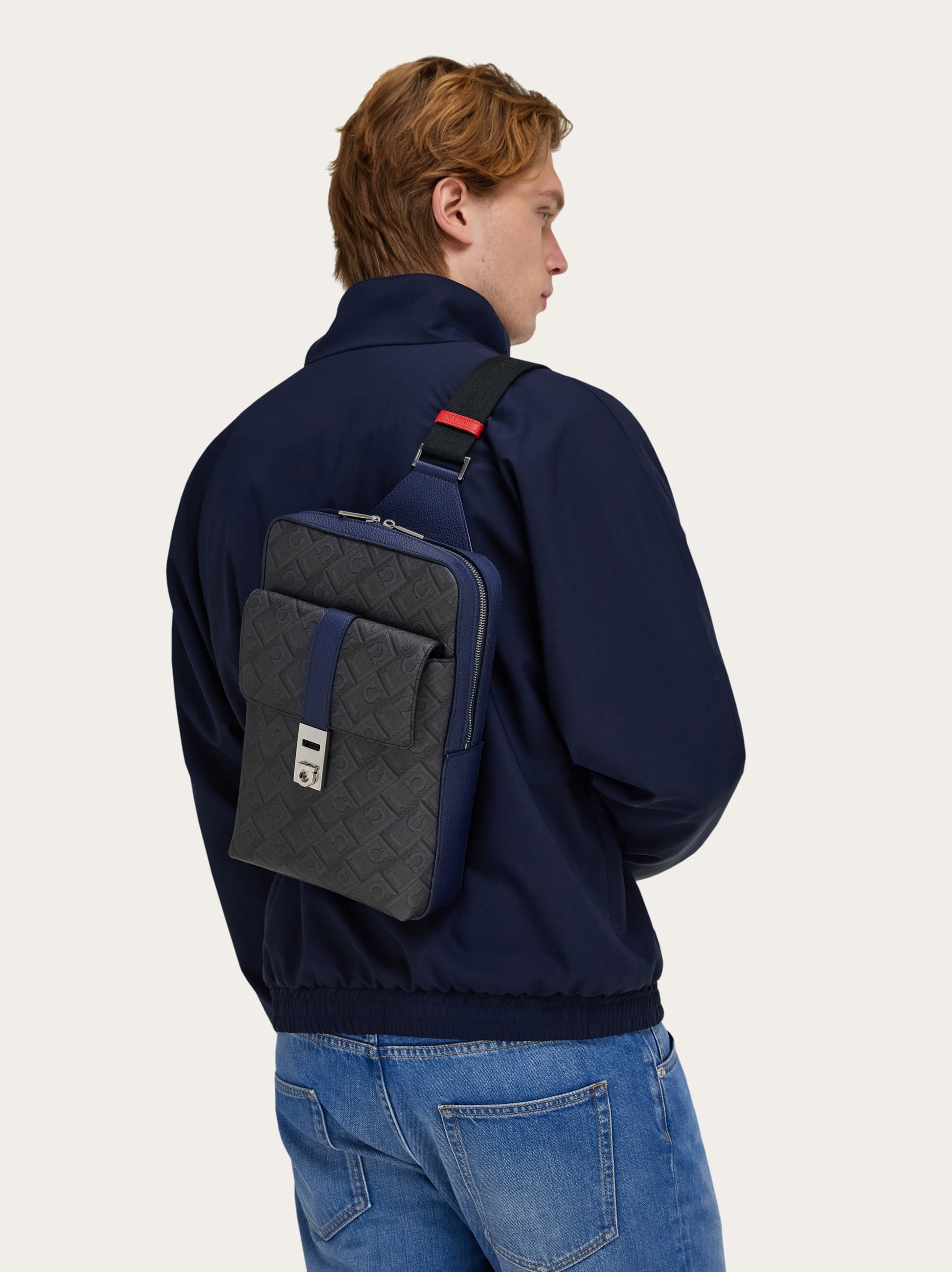  Ferragamo Men Single Strap Backpack   Citymatch Capsule Blue 