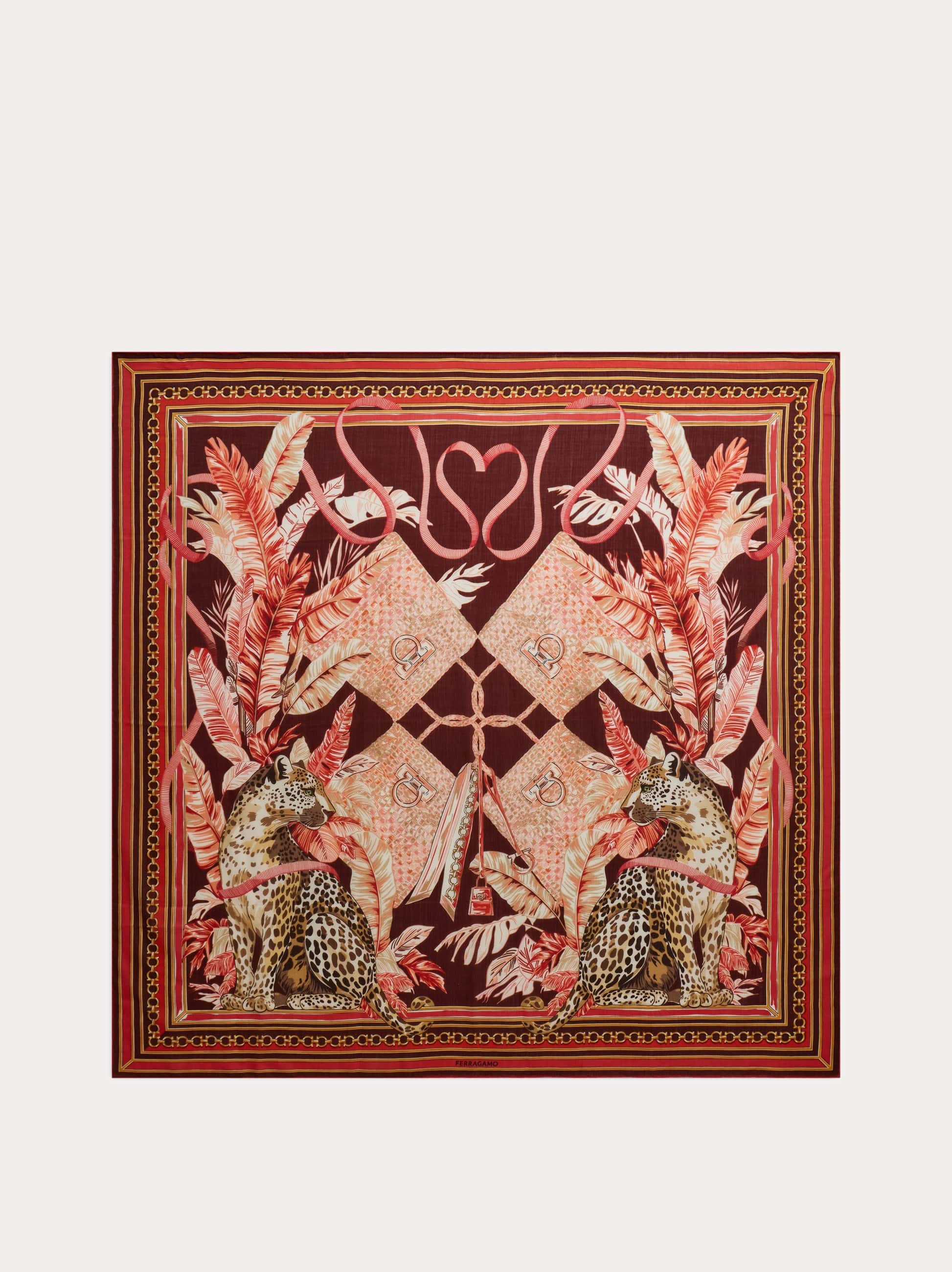 Ferragamo Donna Scialle in cashmere stampa Felino Rosso