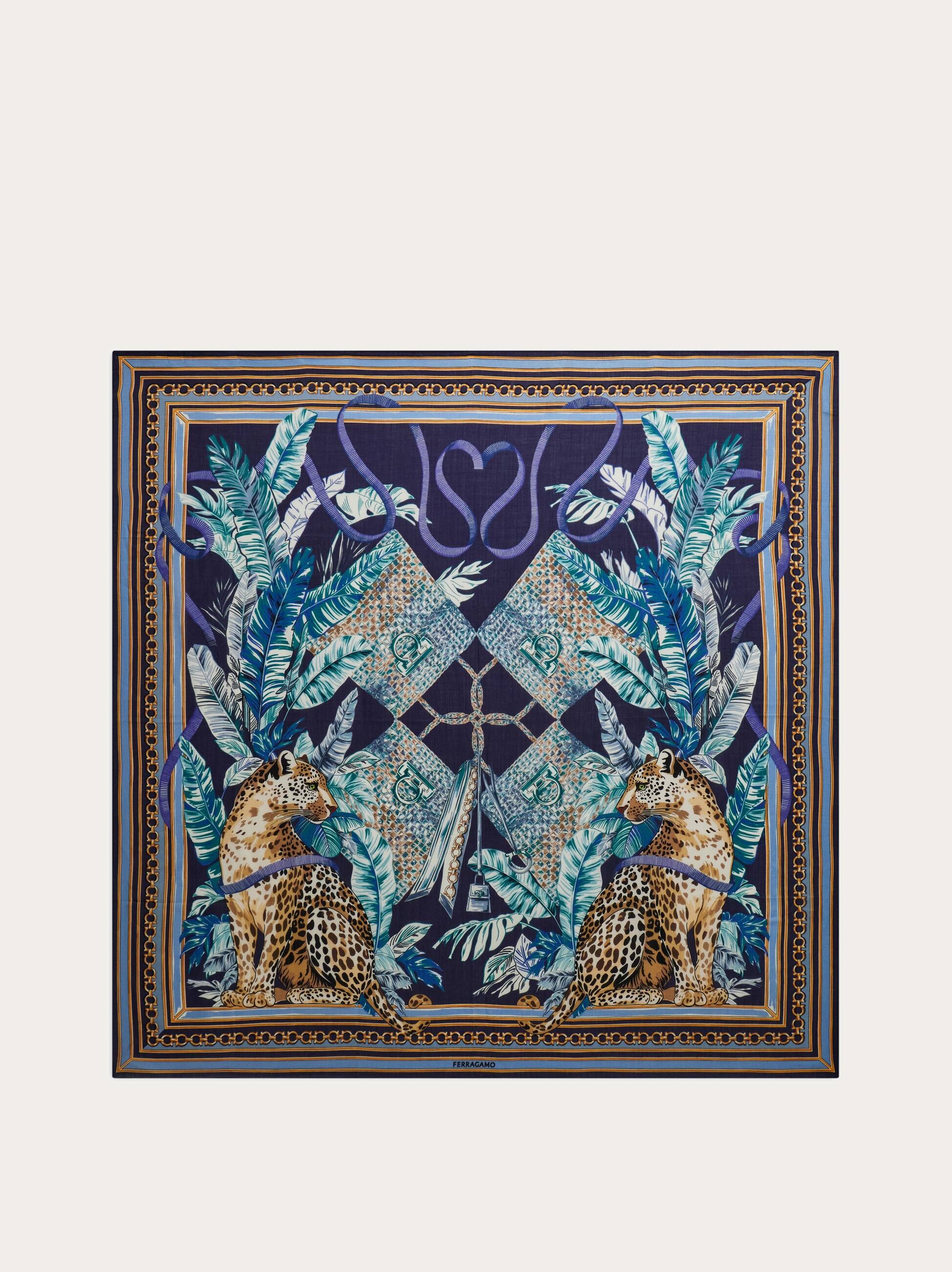 Ferragamo Donna Scialle in cashmere stampa Felino Blu