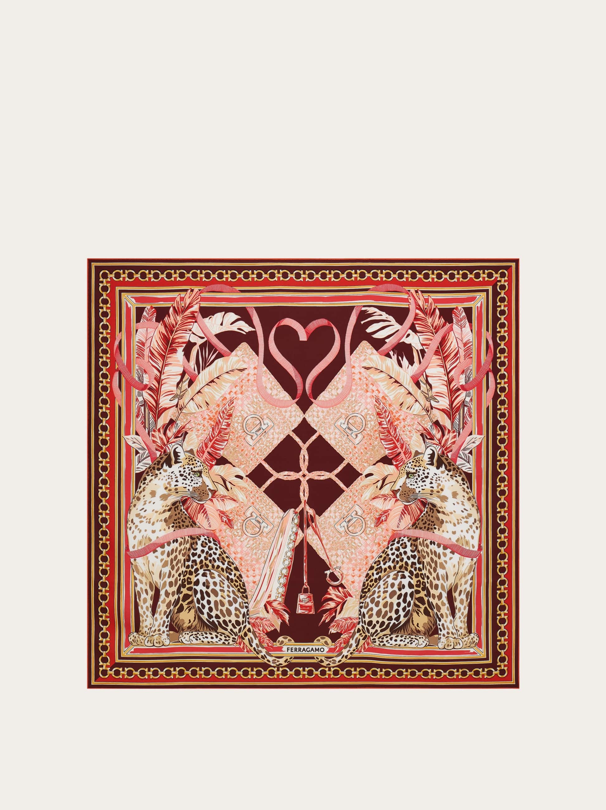 Ferragamo Foulard En Soie Imprimé Félin Rouge In Red