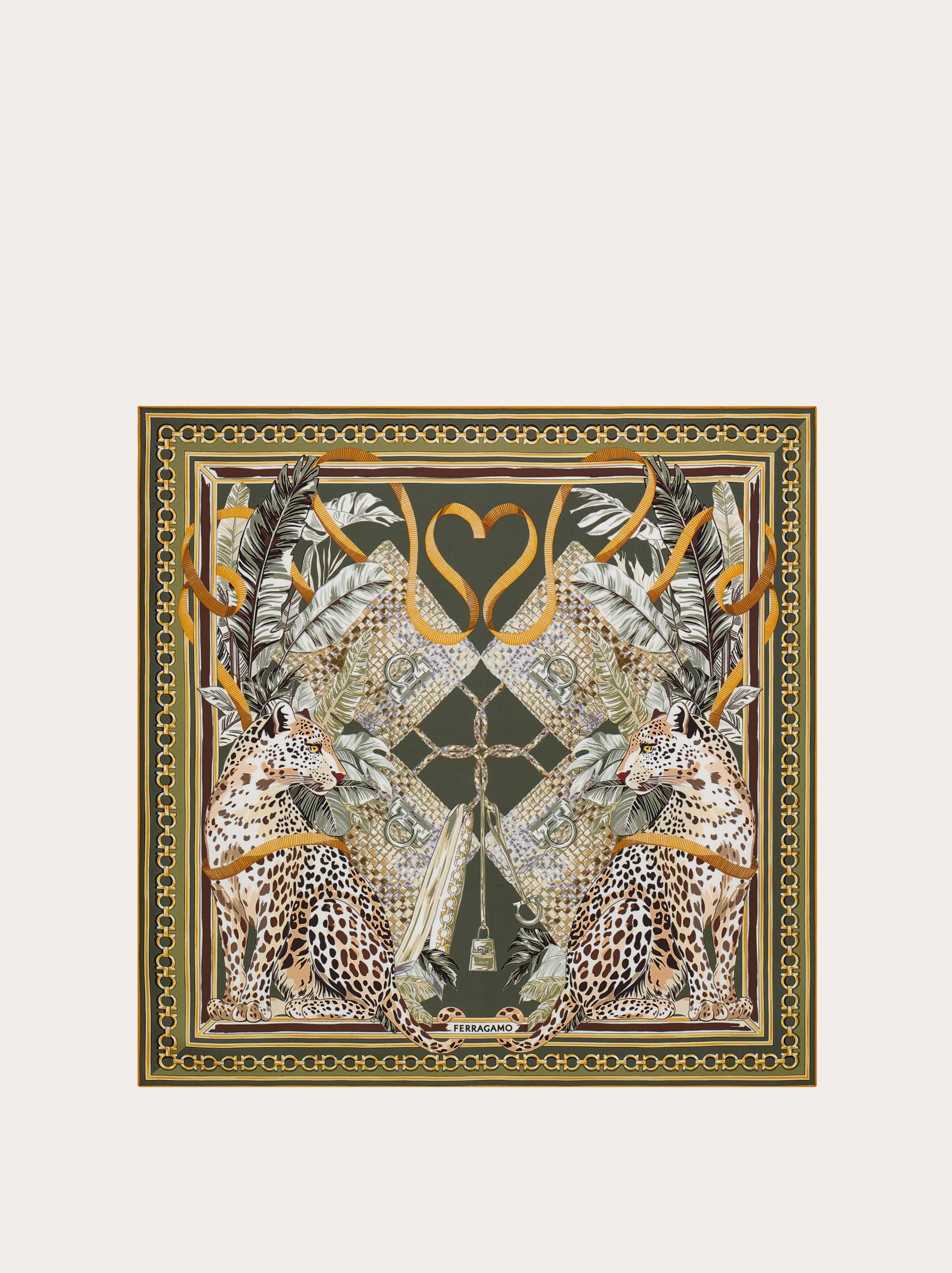 Ferragamo Women Feline print silk foulard Green