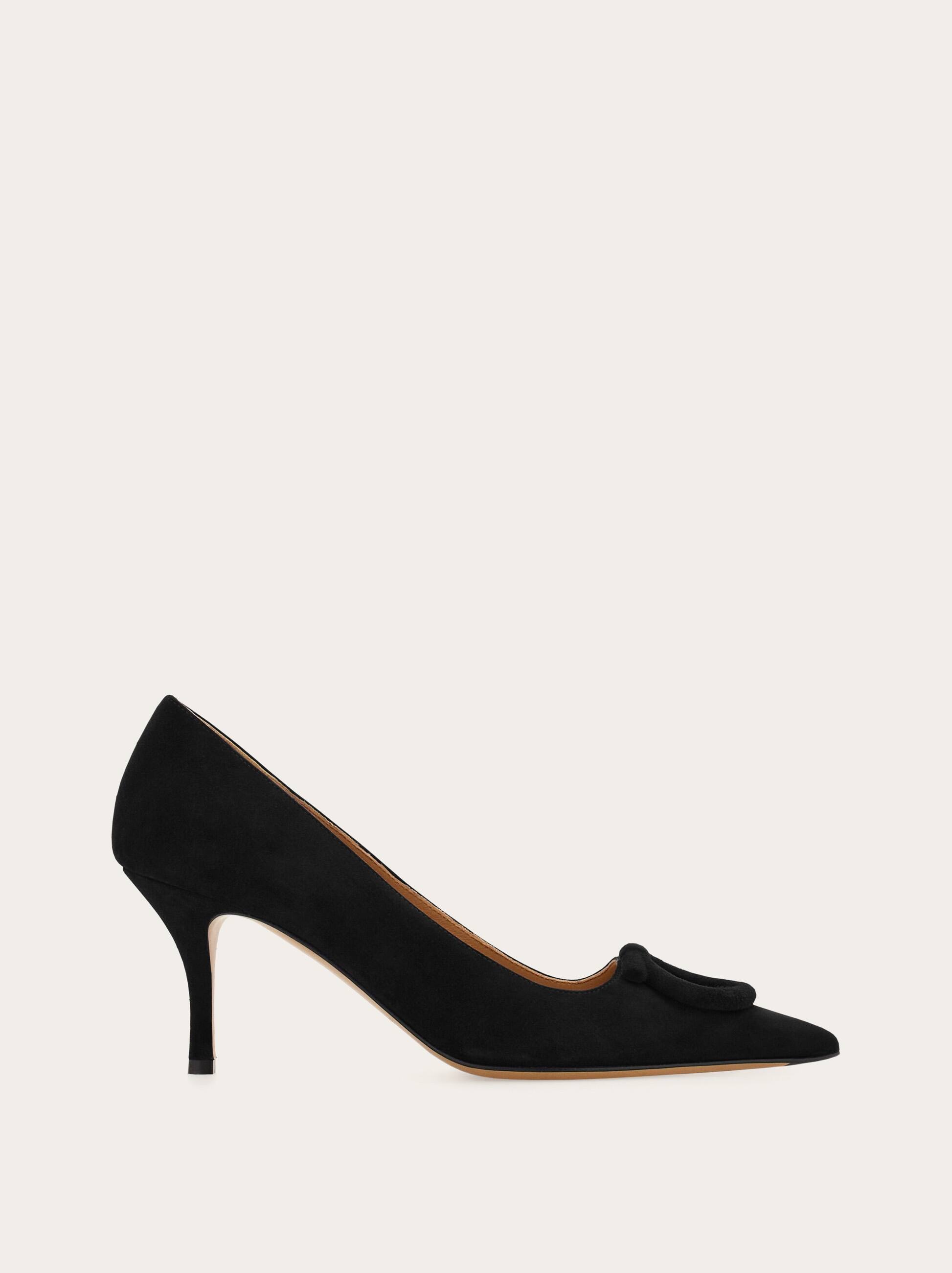 Ferragamo Mid Heel Maxi Gancini Pump In Black