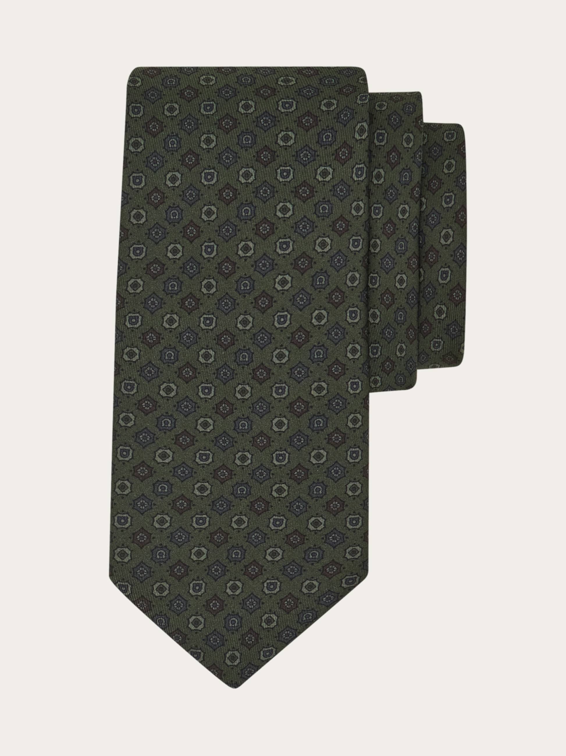 Ferragamo Men Micro pattern silk tie Green