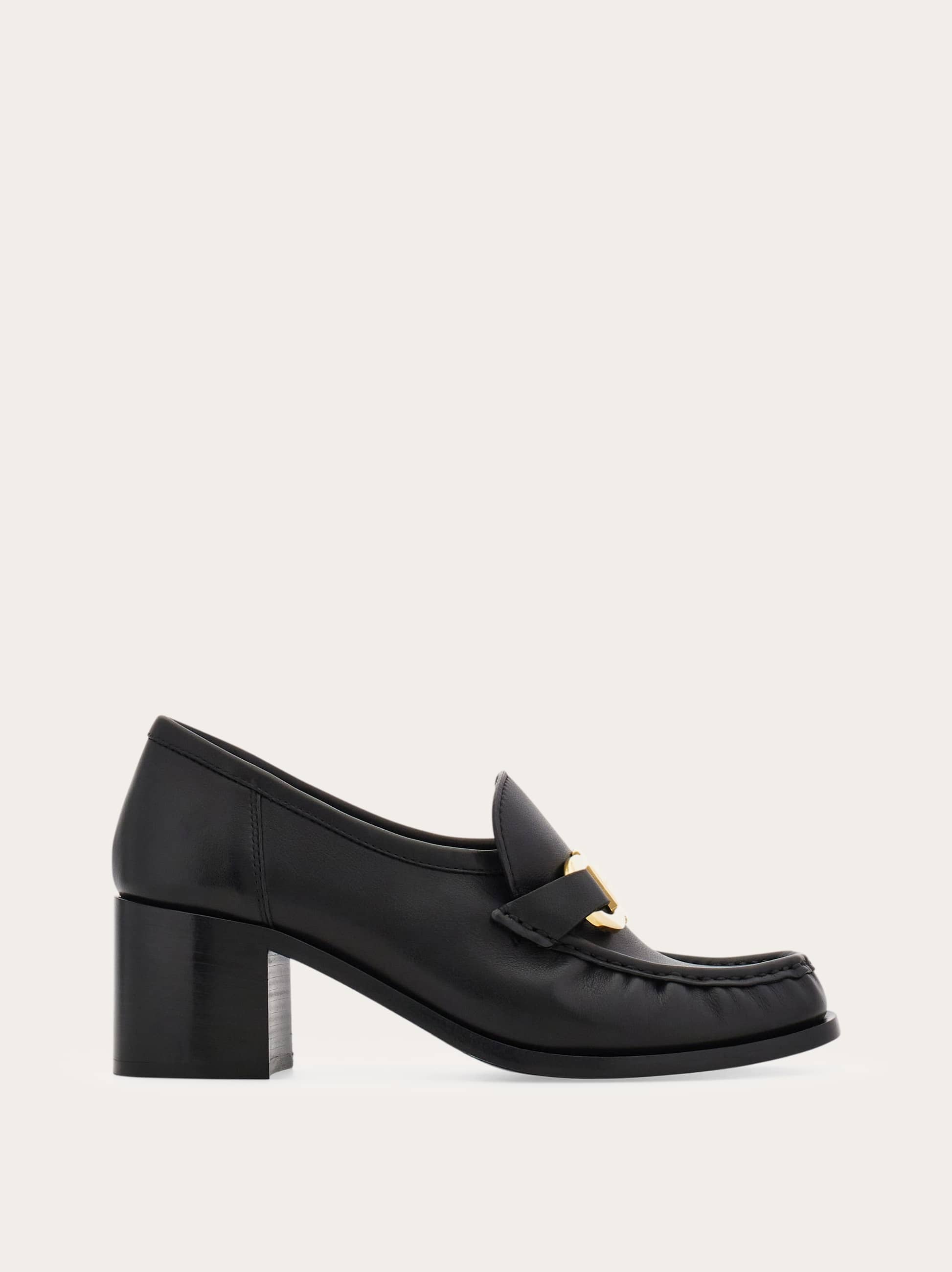 Ferragamo Donna Mocassino ornamento Gancini con tacco Nero Taglia 36.5