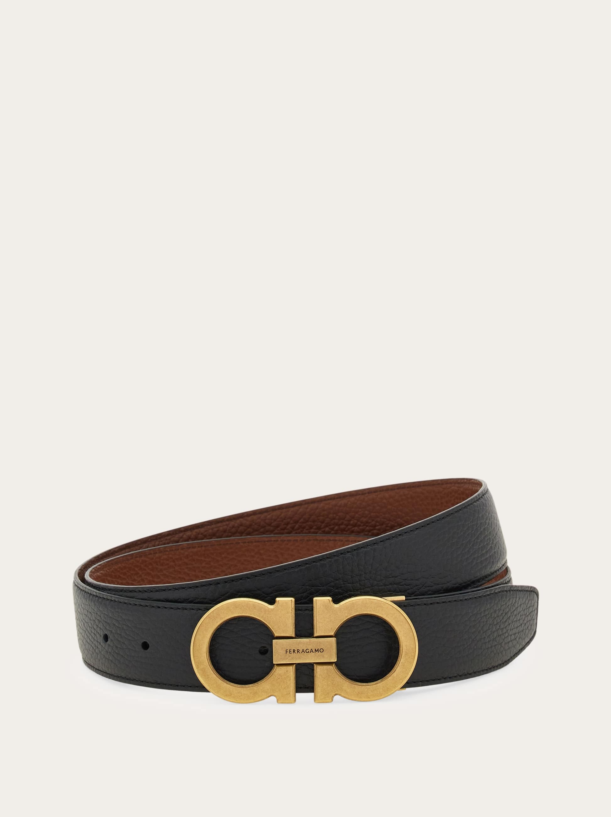 Ferragamo Uomo Cintura reversibile e regolabile Gancini Marrone