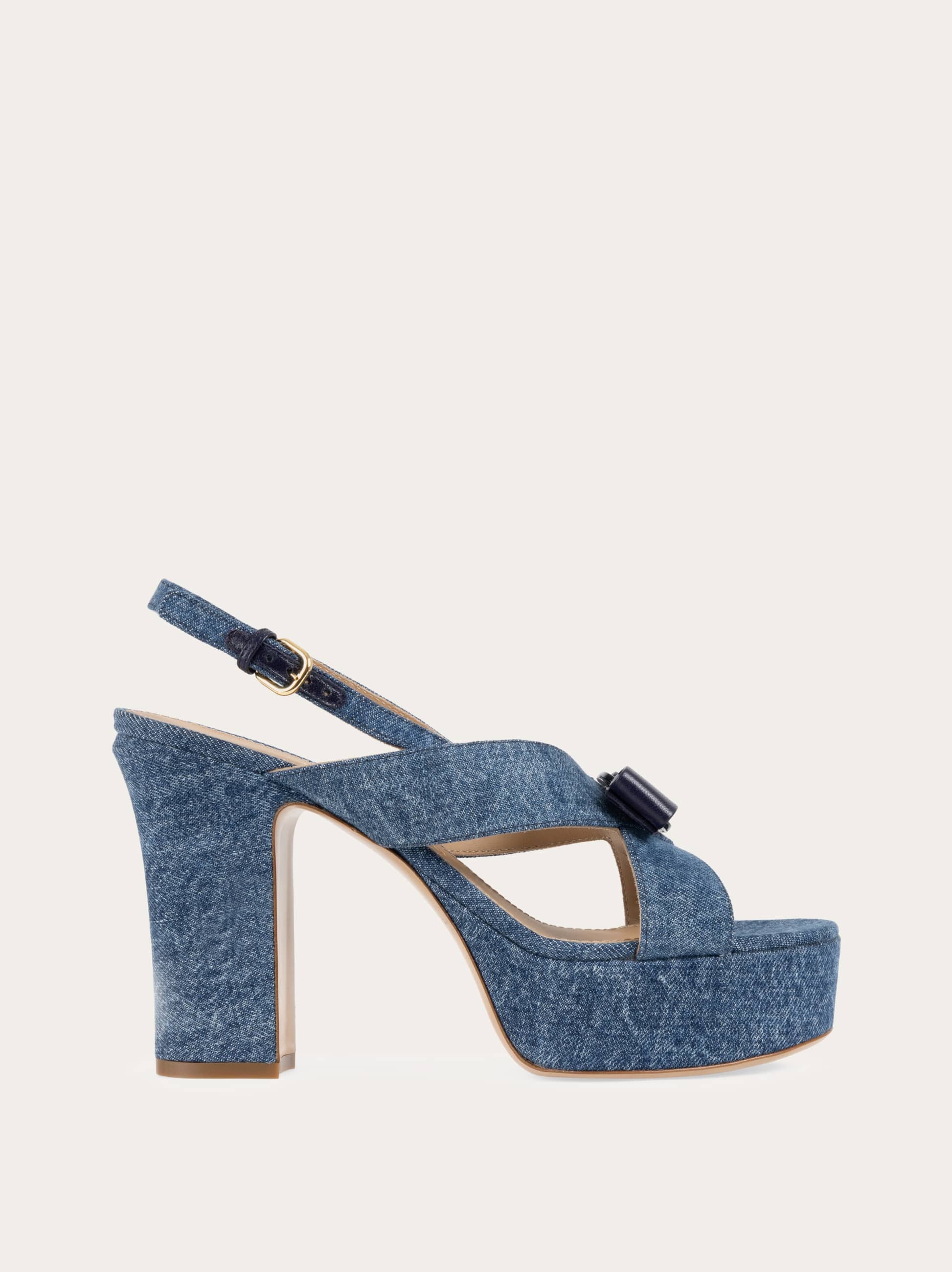 Ferragamo Women Vara bow platform sandal Blue Size 5