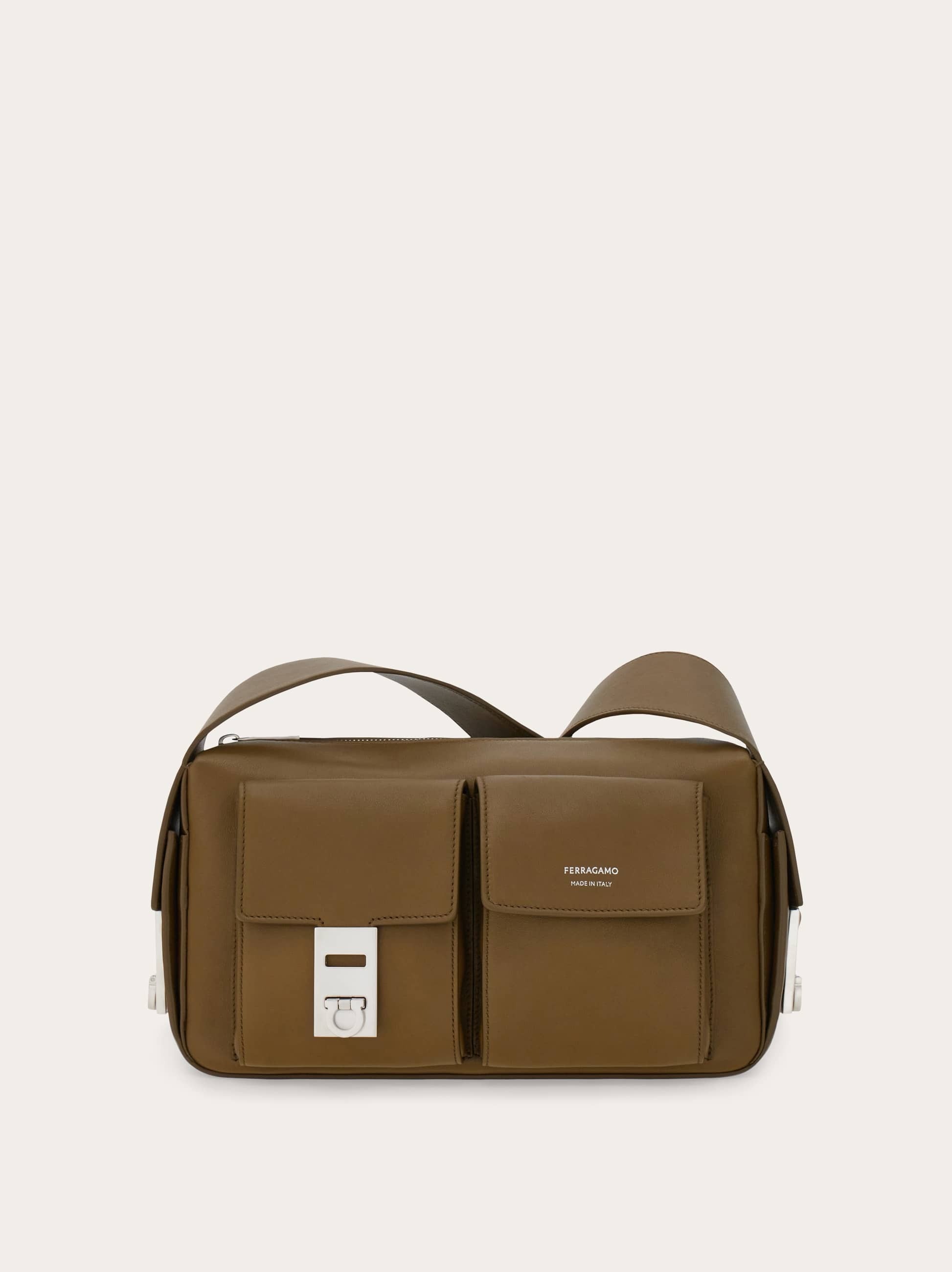 Ferragamo Men Utility shoulder bag with Hug buckle (M) Brown