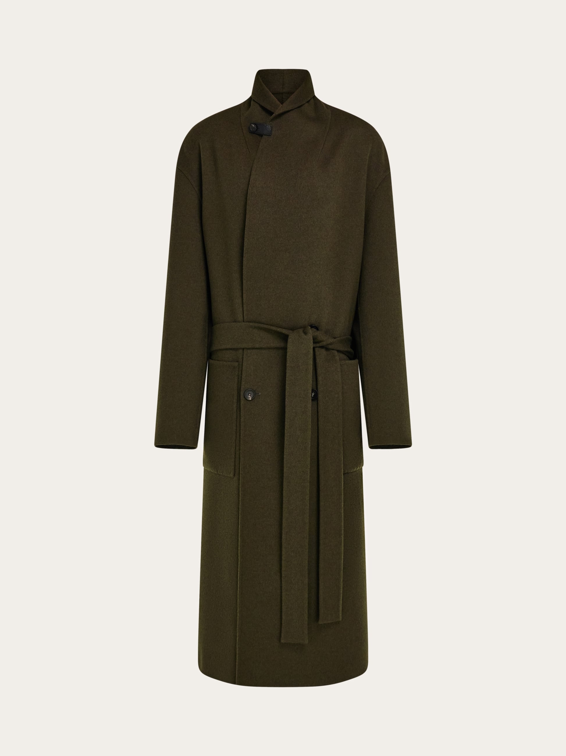 Ferragamo Men Double breasted wool and cashmere coat Green
