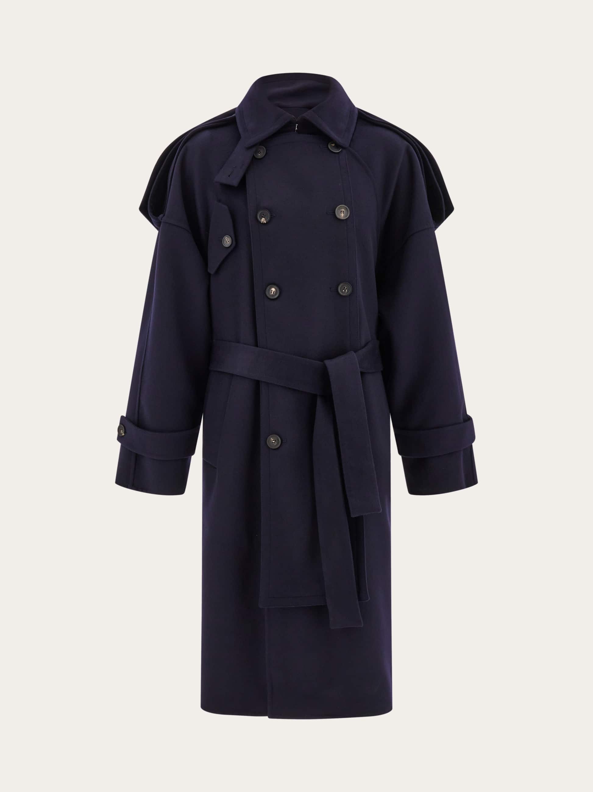 Ferragamo Men Oversize wool and cashmere coat Blue