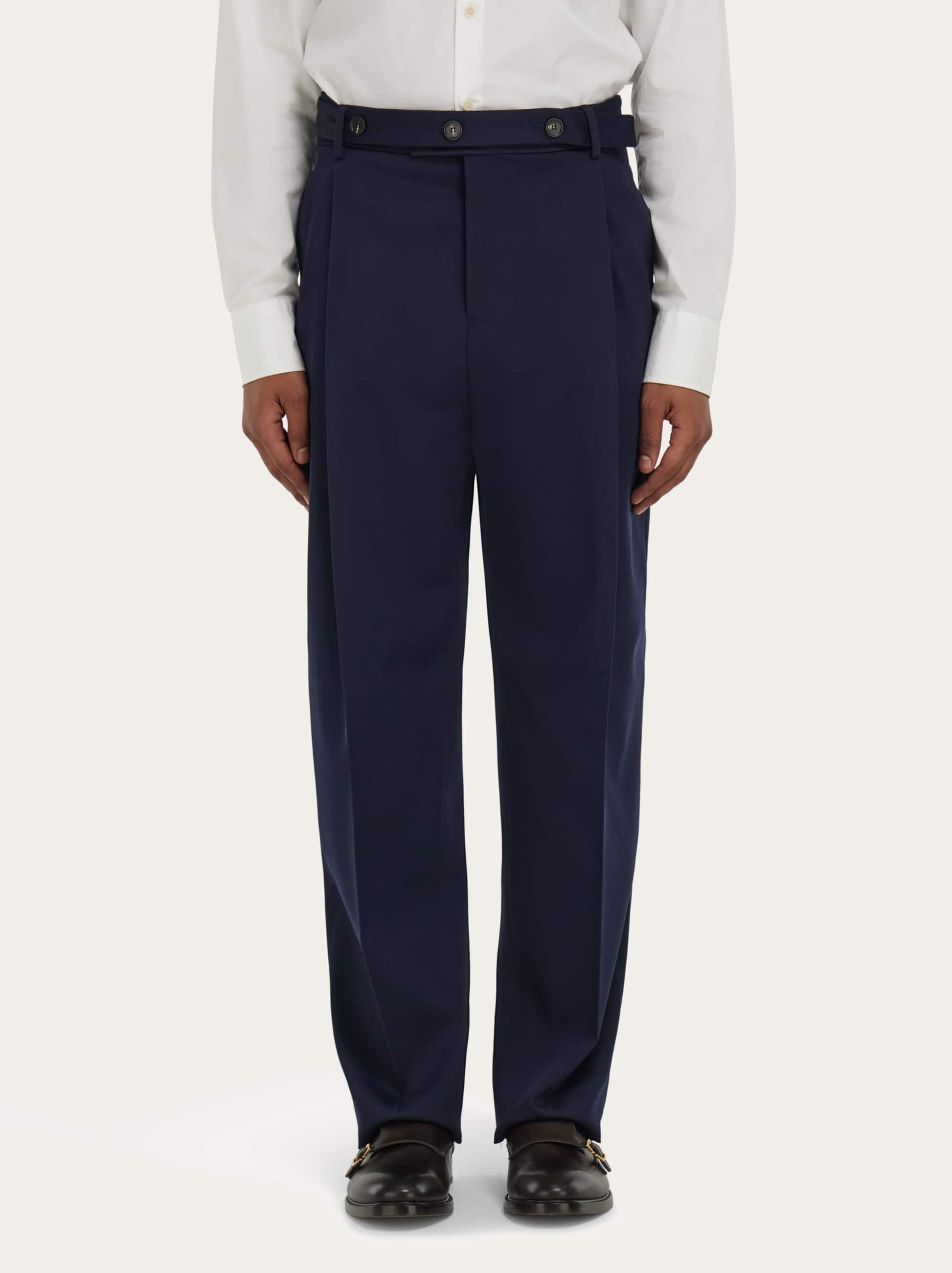 Ferragamo Tailored Trouser With Button Detail In Blue