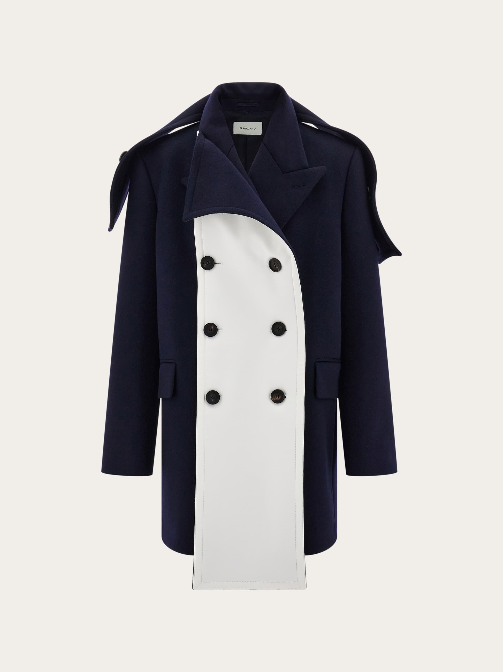 Ferragamo Double Breasted Peacoat In Blue