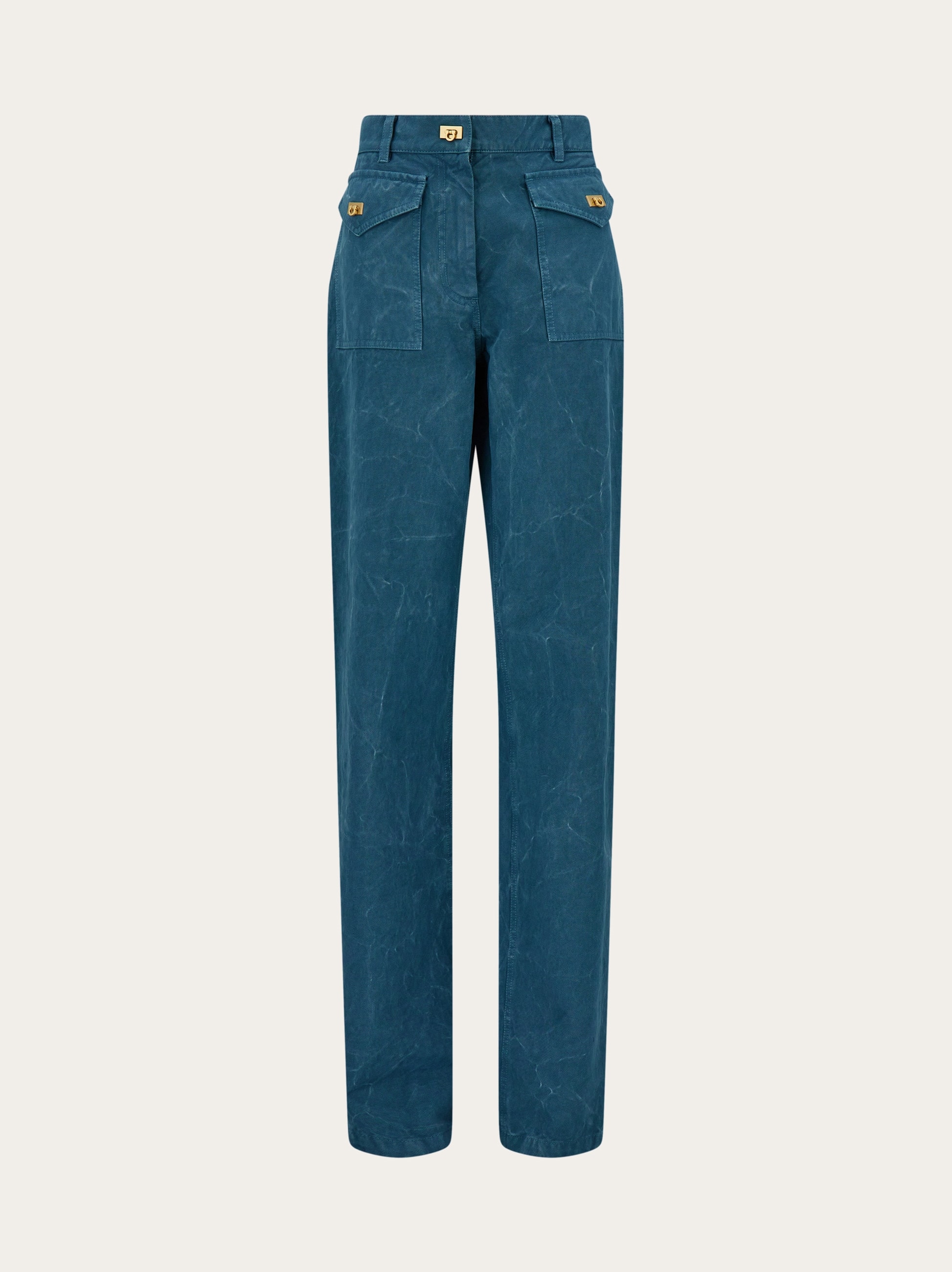 Ferragamo Pantalon En Gabardine Délavée Vert In Blue