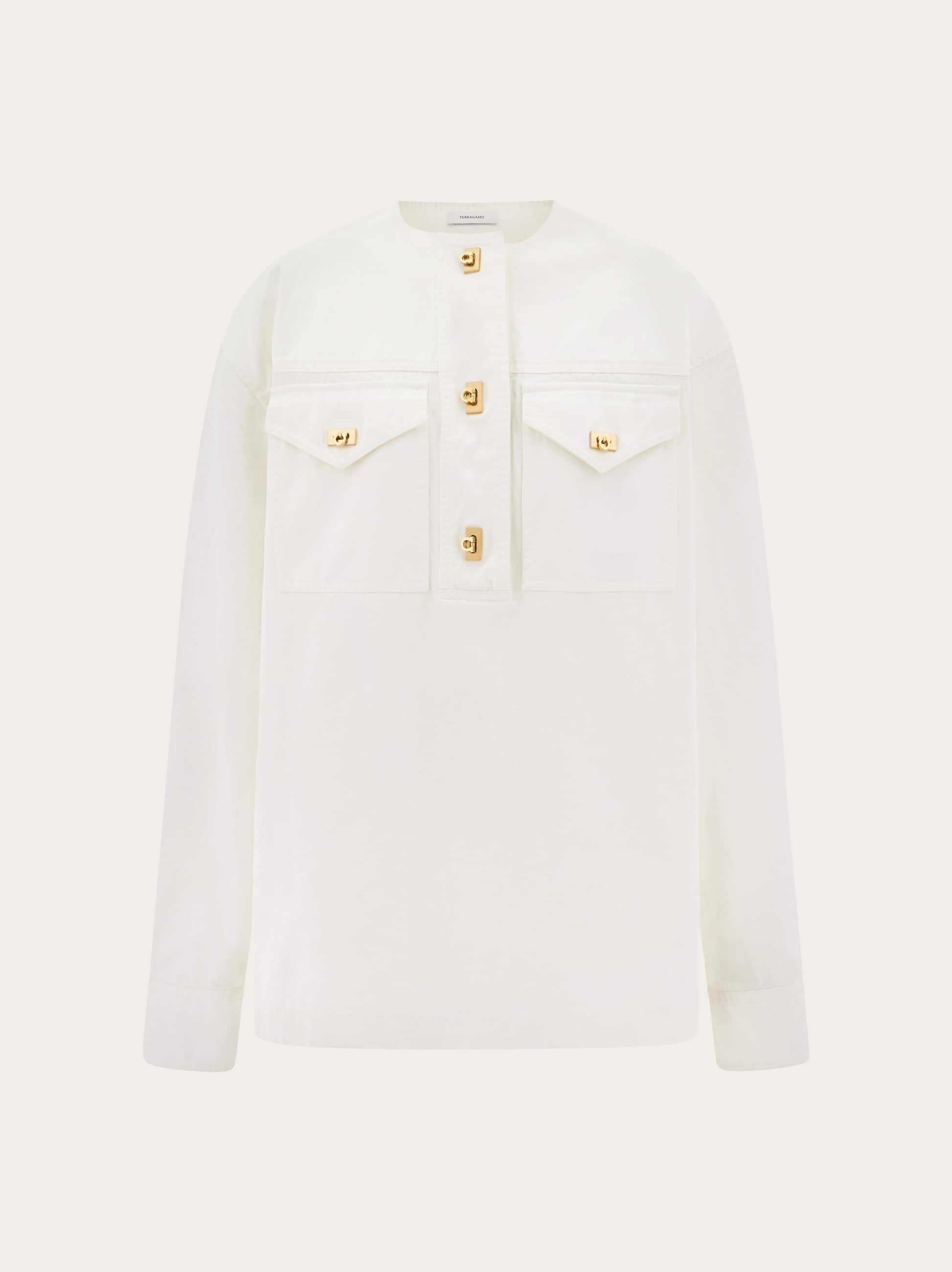 Ferragamo Washed Gabardine Shirt In White