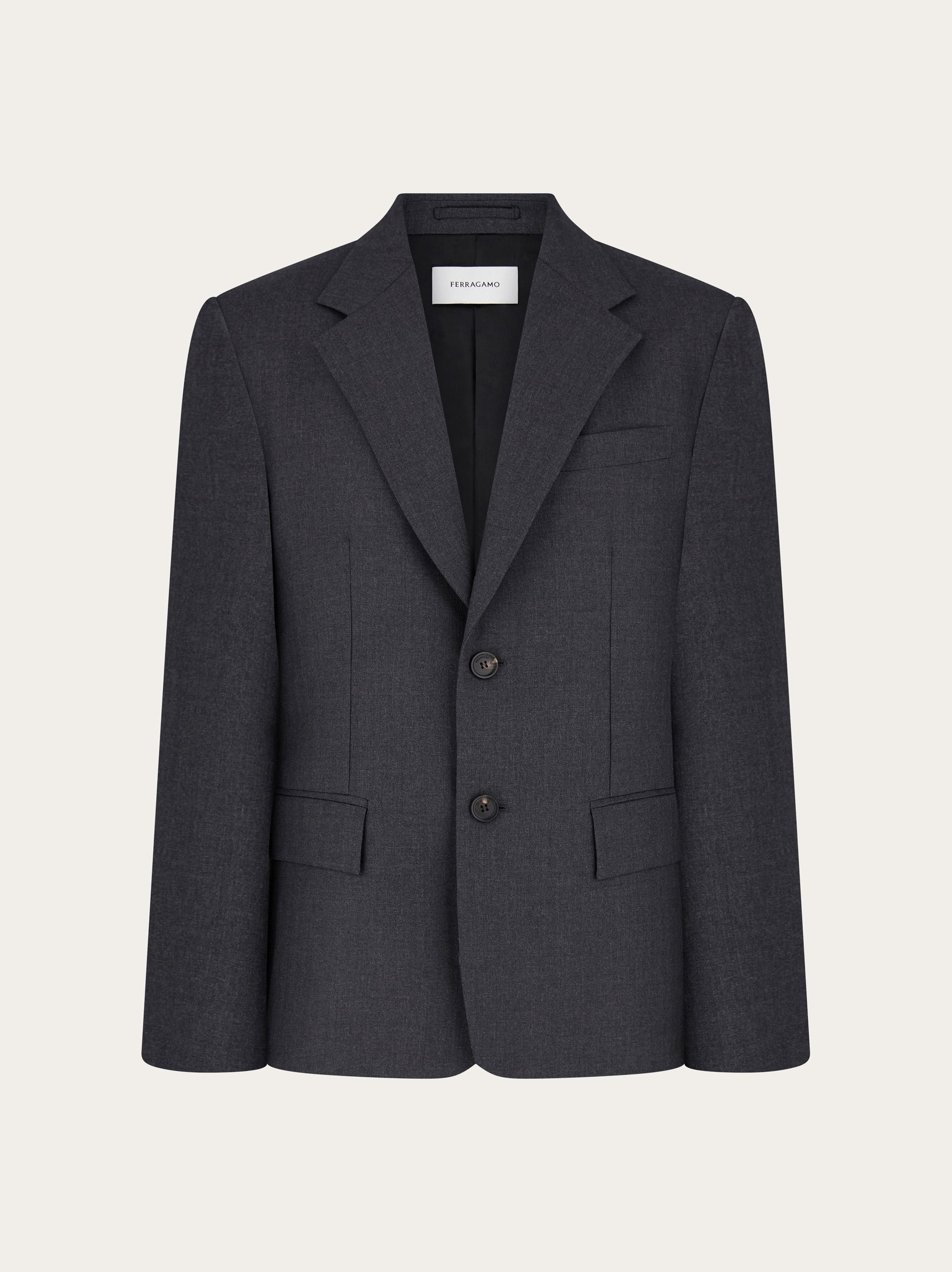 Ferragamo Single-breasted Pure Wool Blazer In Gray