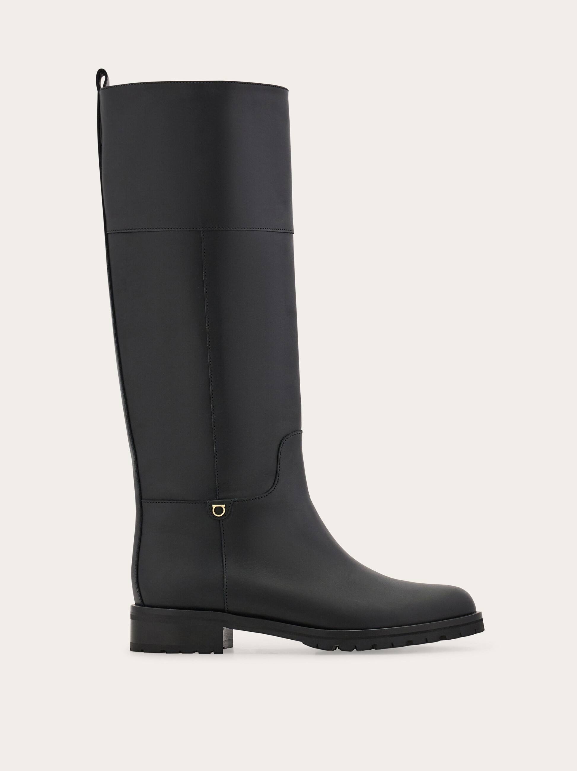 Ferragamo Women Knee high Gancini ornament boot Black Size 7