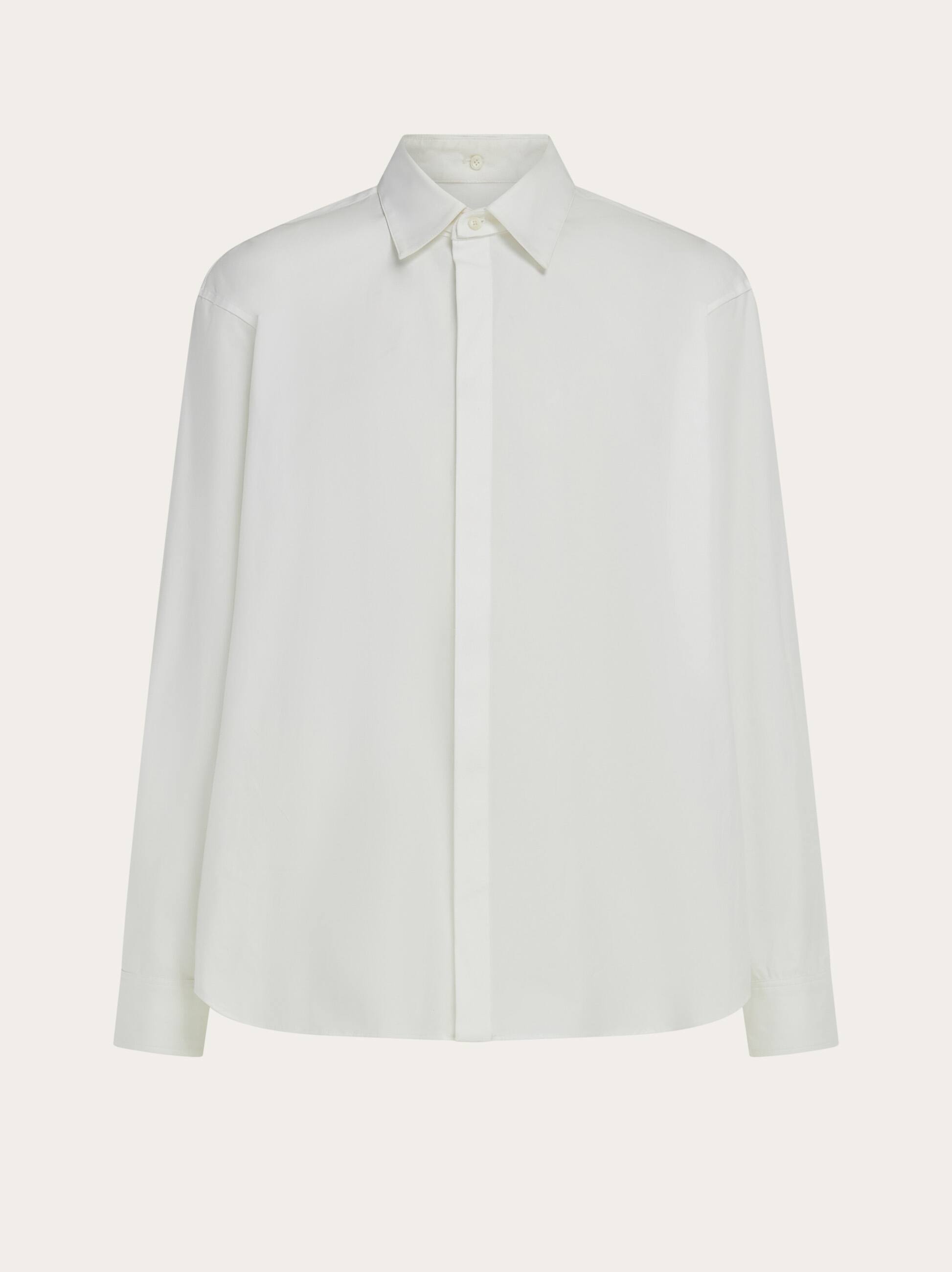 Ferragamo Men Stretch poplin cotton shirt with adjustable collar White