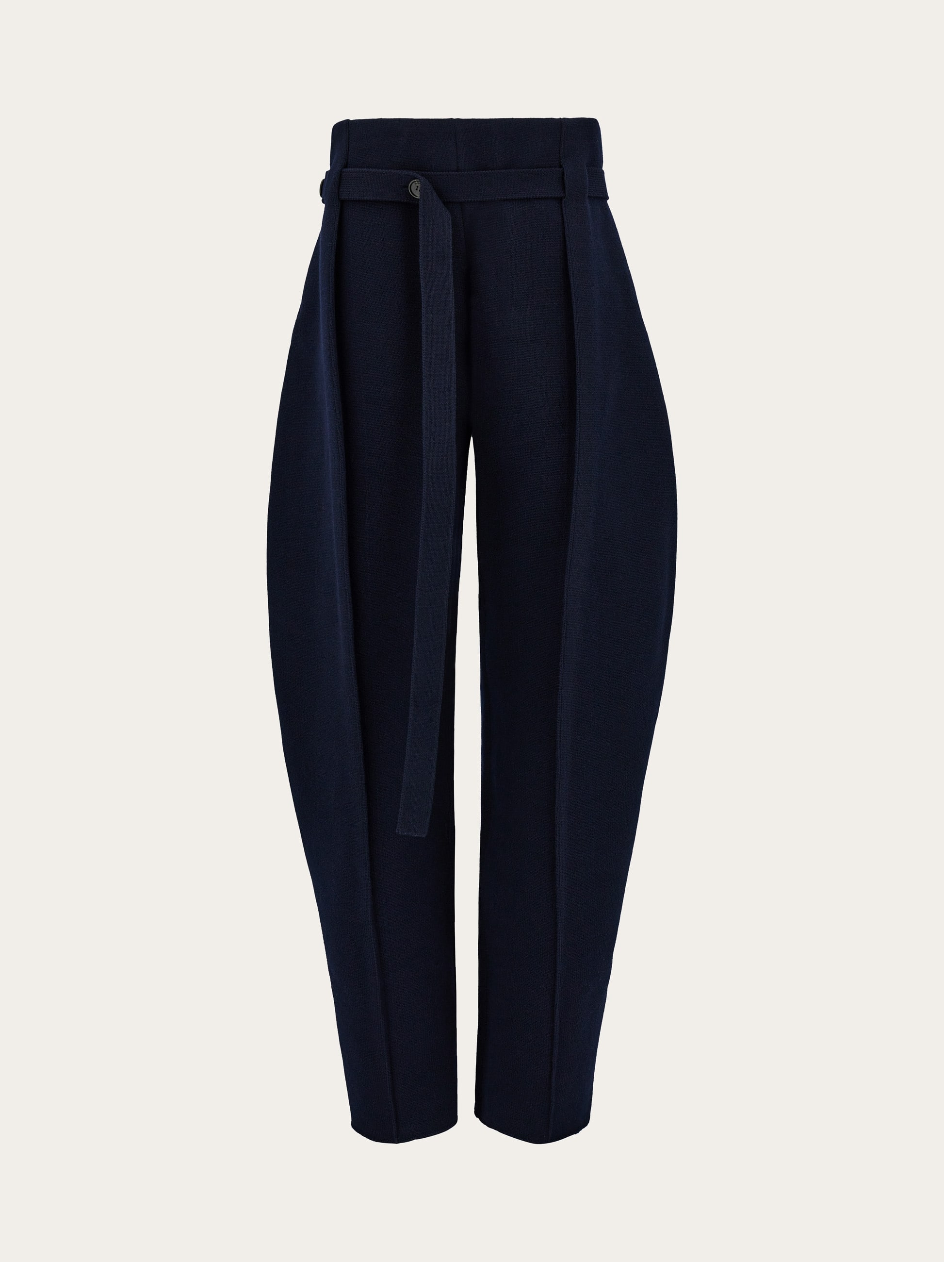 Ferragamo Pure Wool Barrel Leg Trouser In Blue