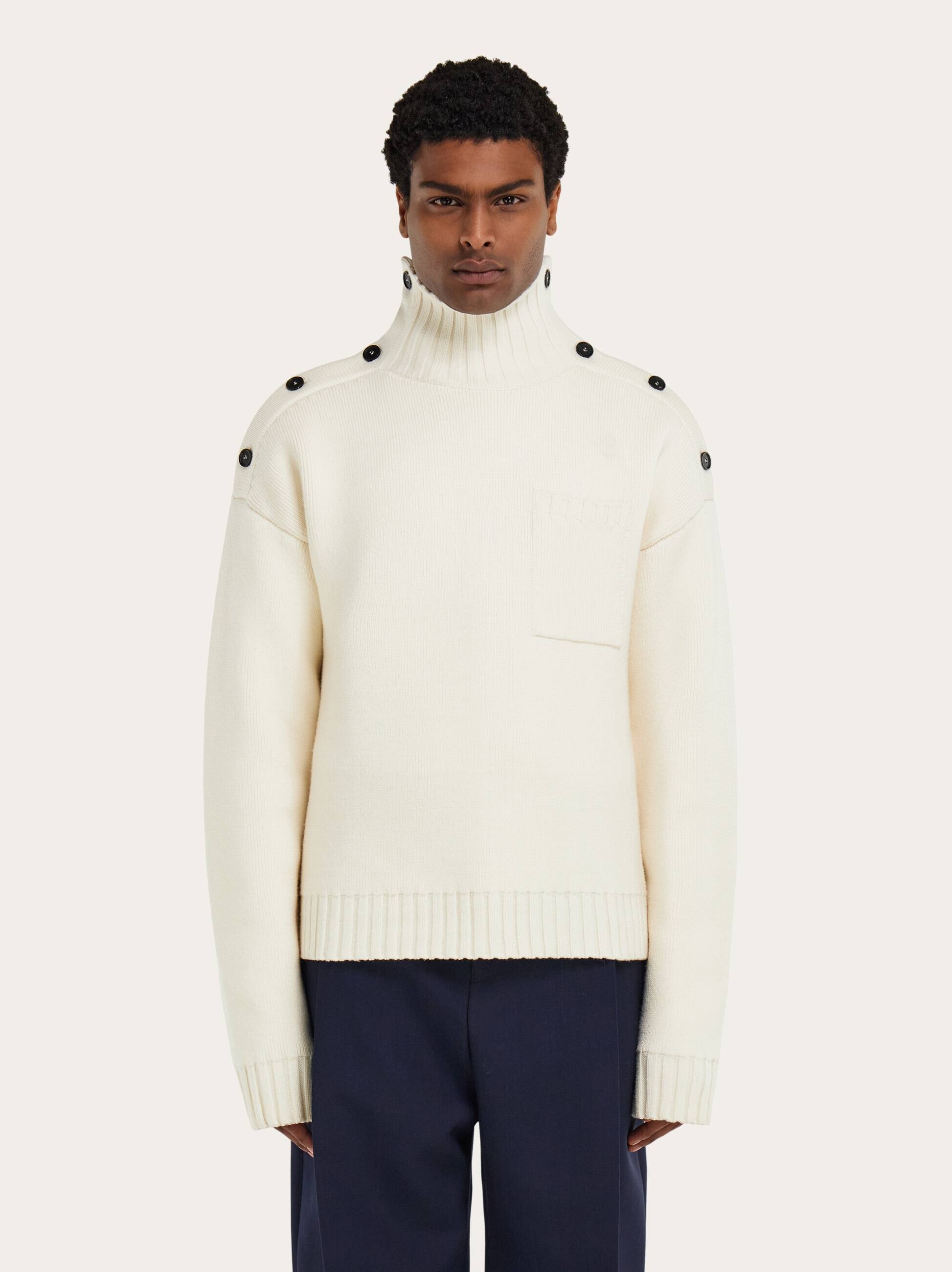 Ferragamo Men Knitted sweater with button detail Beige