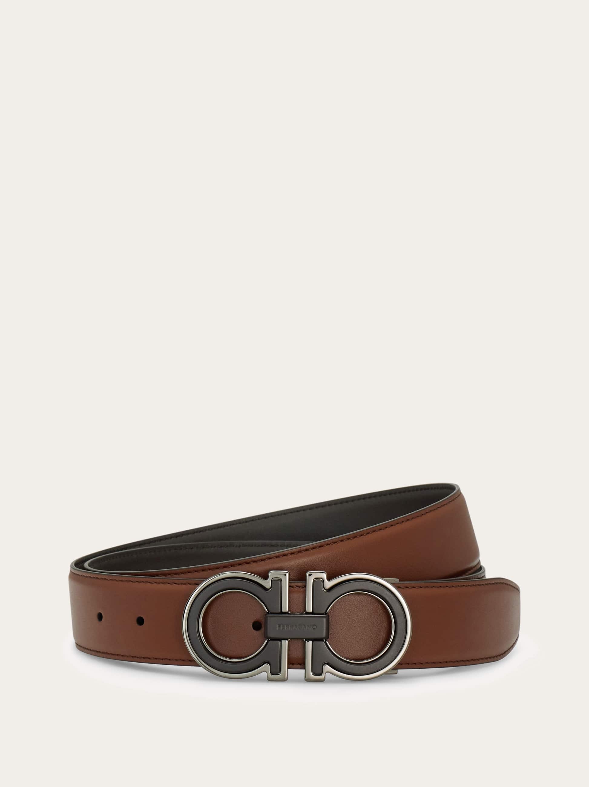 Ferragamo Men Reversible and adjustable Gancini belt Brown