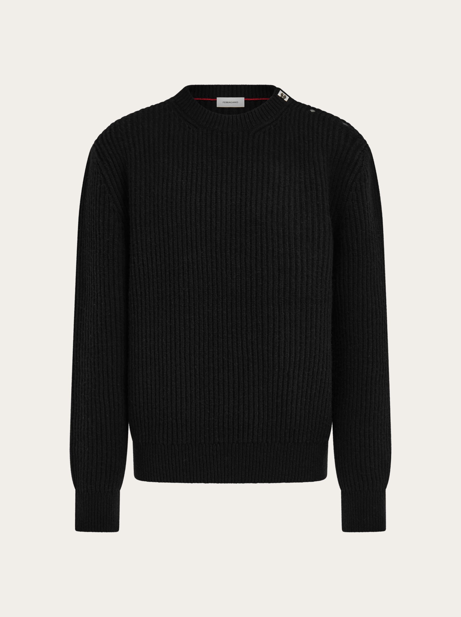 Ferragamo Men Rib knit crew neck sweater with Hug buckle detail Black