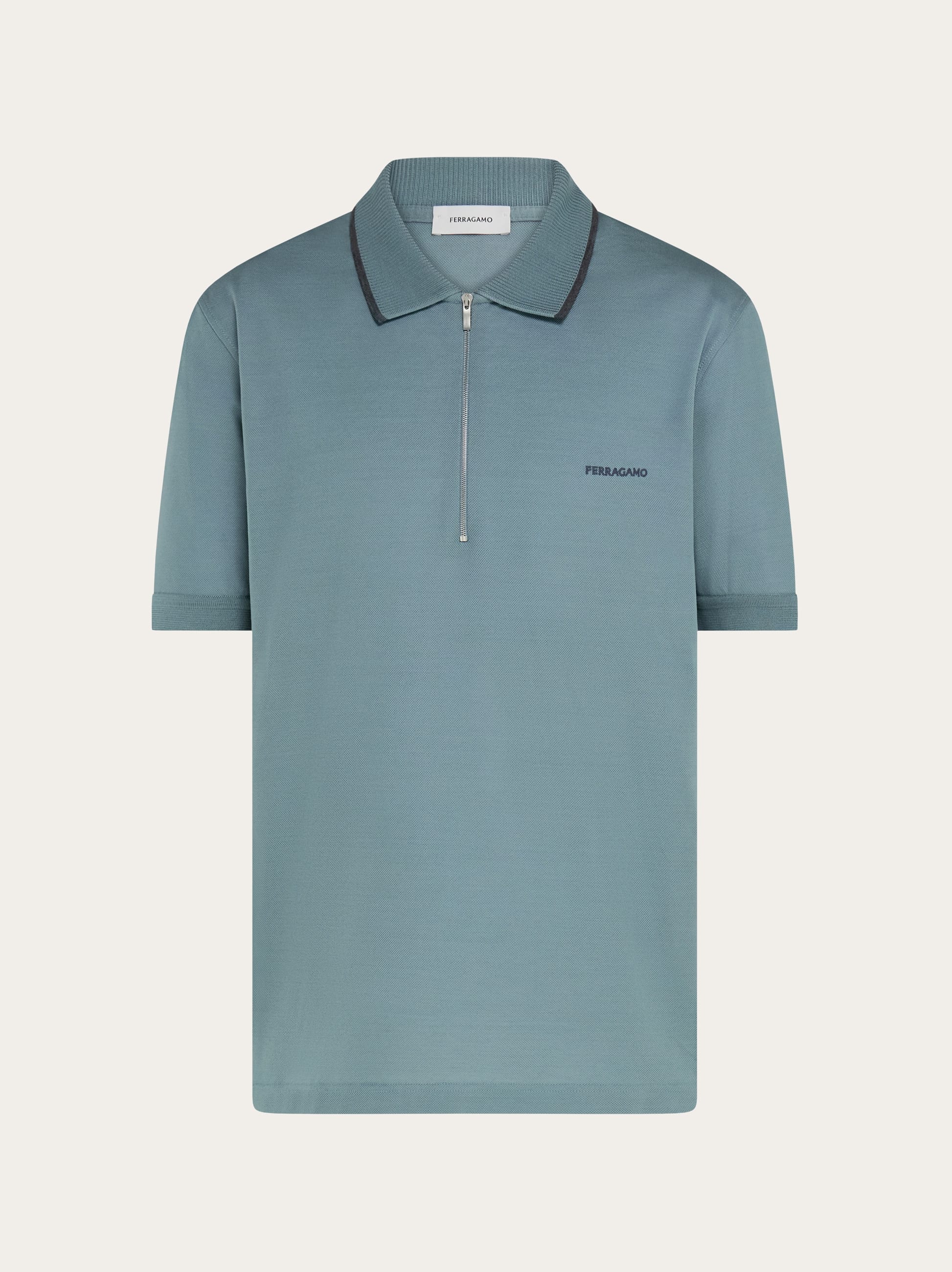Ferragamo Men Cotton polo shirt with zip detail Green