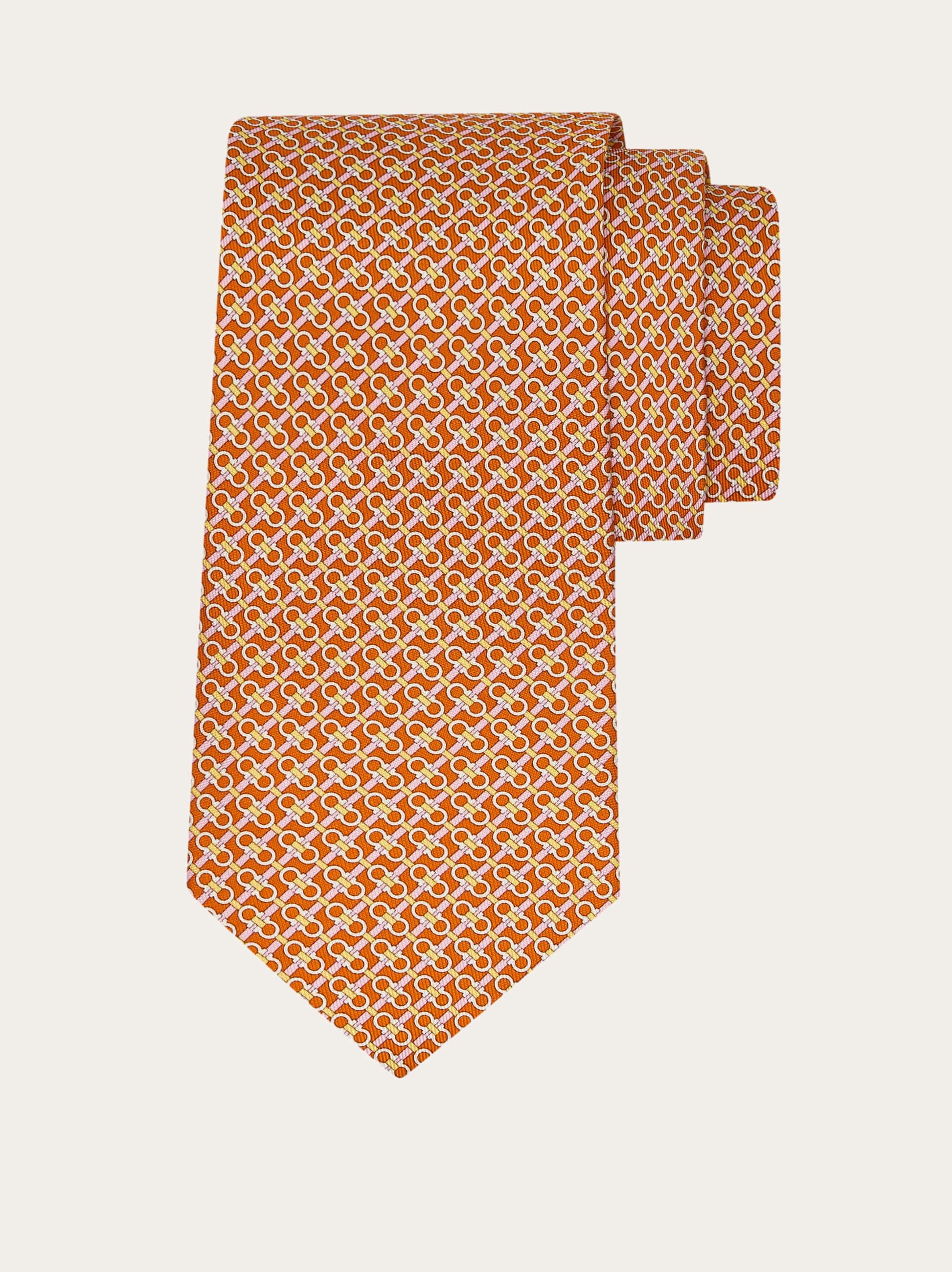 Ferragamo Men Gancini print silk tie Orange