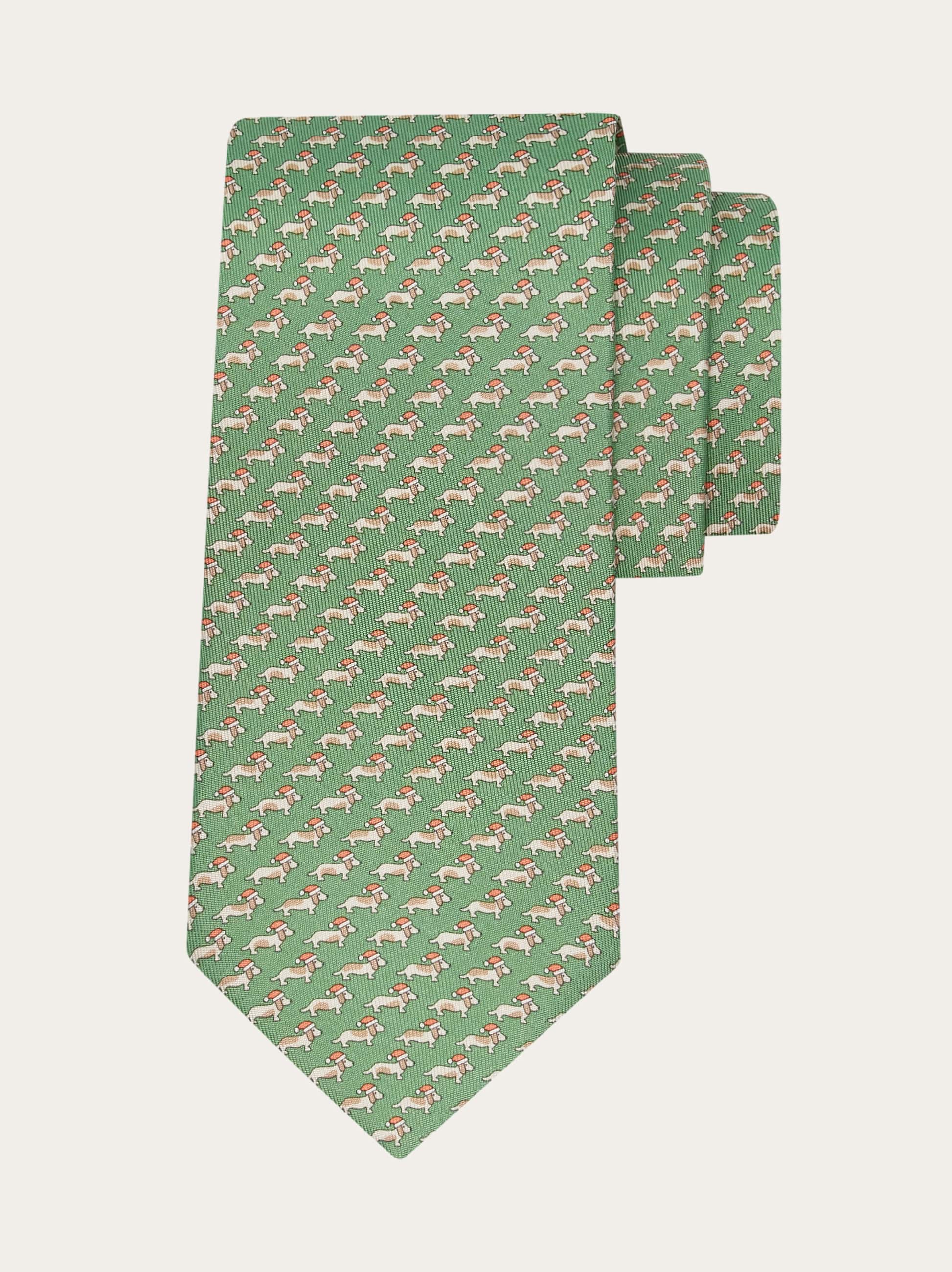 Ferragamo Men Dachshund print silk tie Green