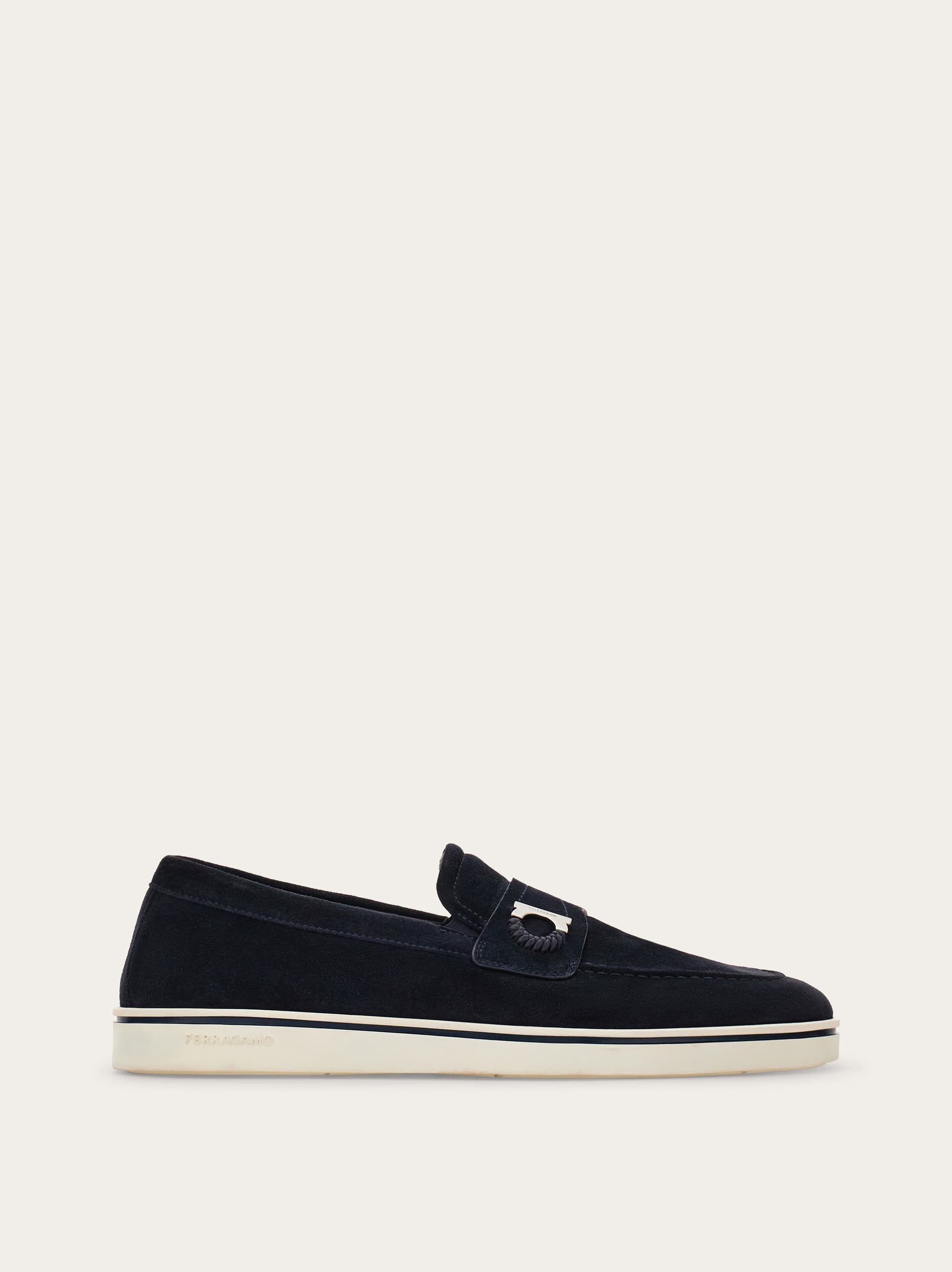 Ferragamo Men Boat shoe loafer with Gancini ornament Blue Size 7