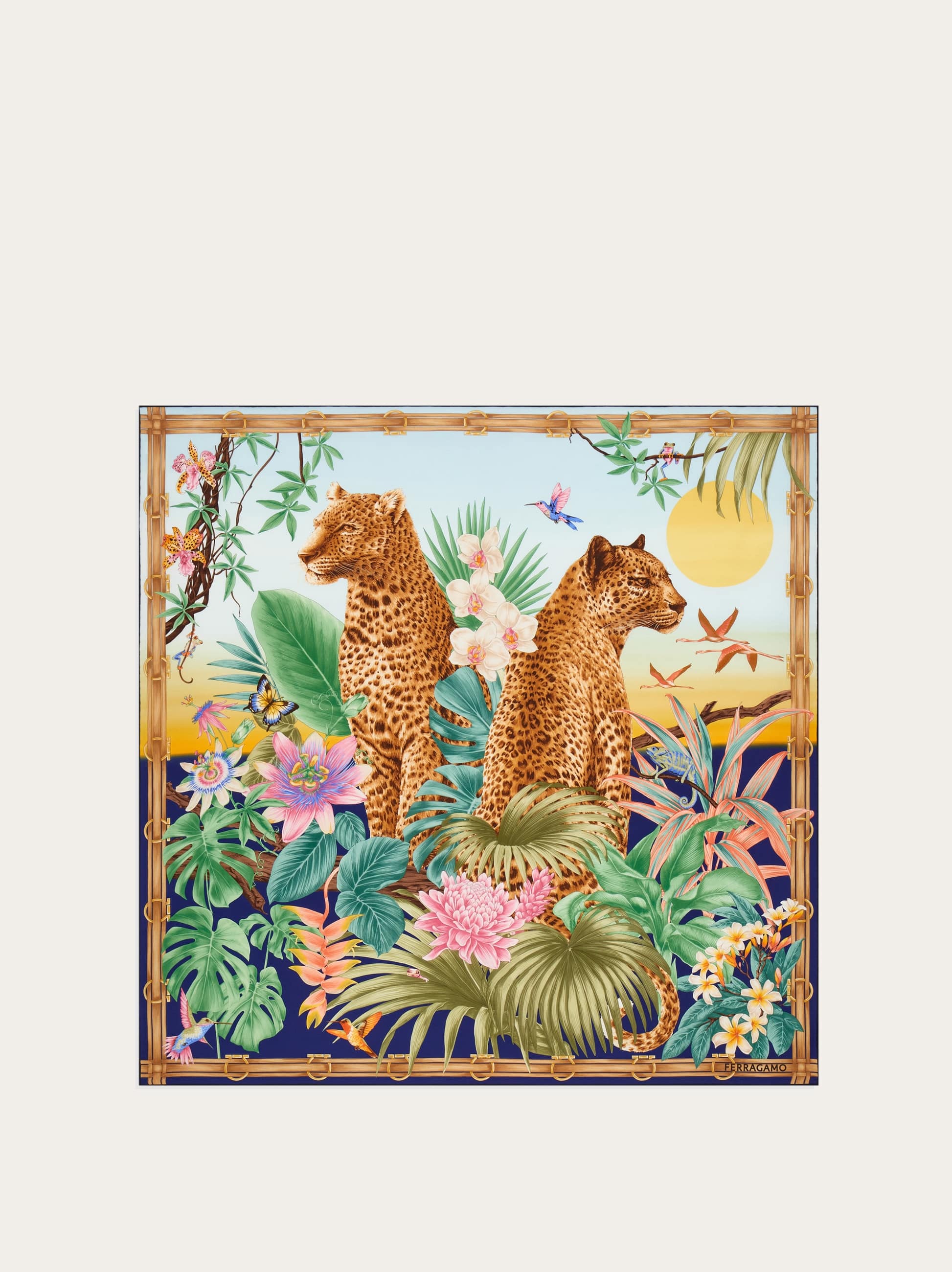 Ferragamo Felines Print Silk Scarf In Multicolor